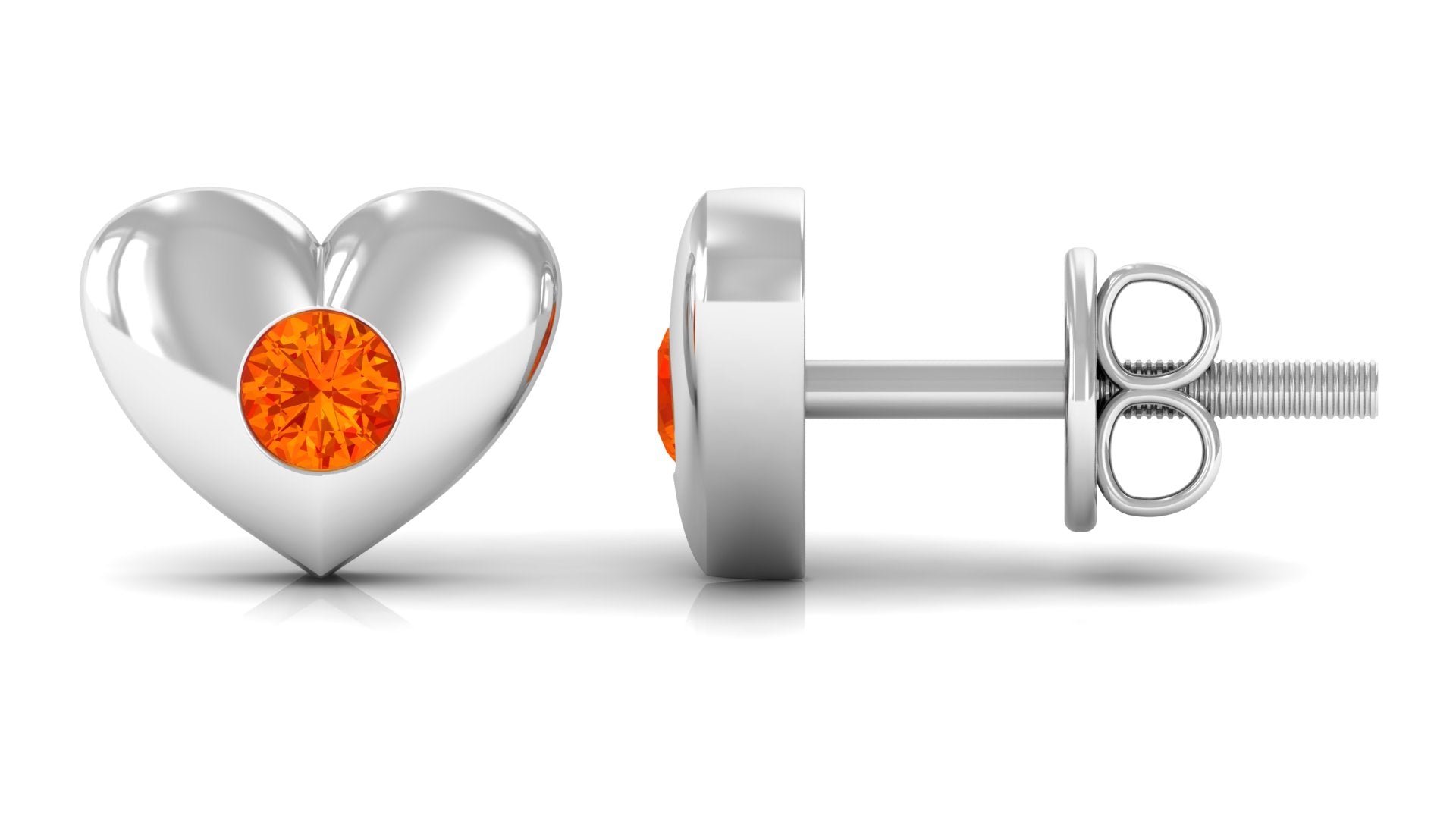 Gypsy Set Round Orange Sapphire Heart Stud Earrings Orange Sapphire - ( AAA ) - Quality - Rosec Jewels