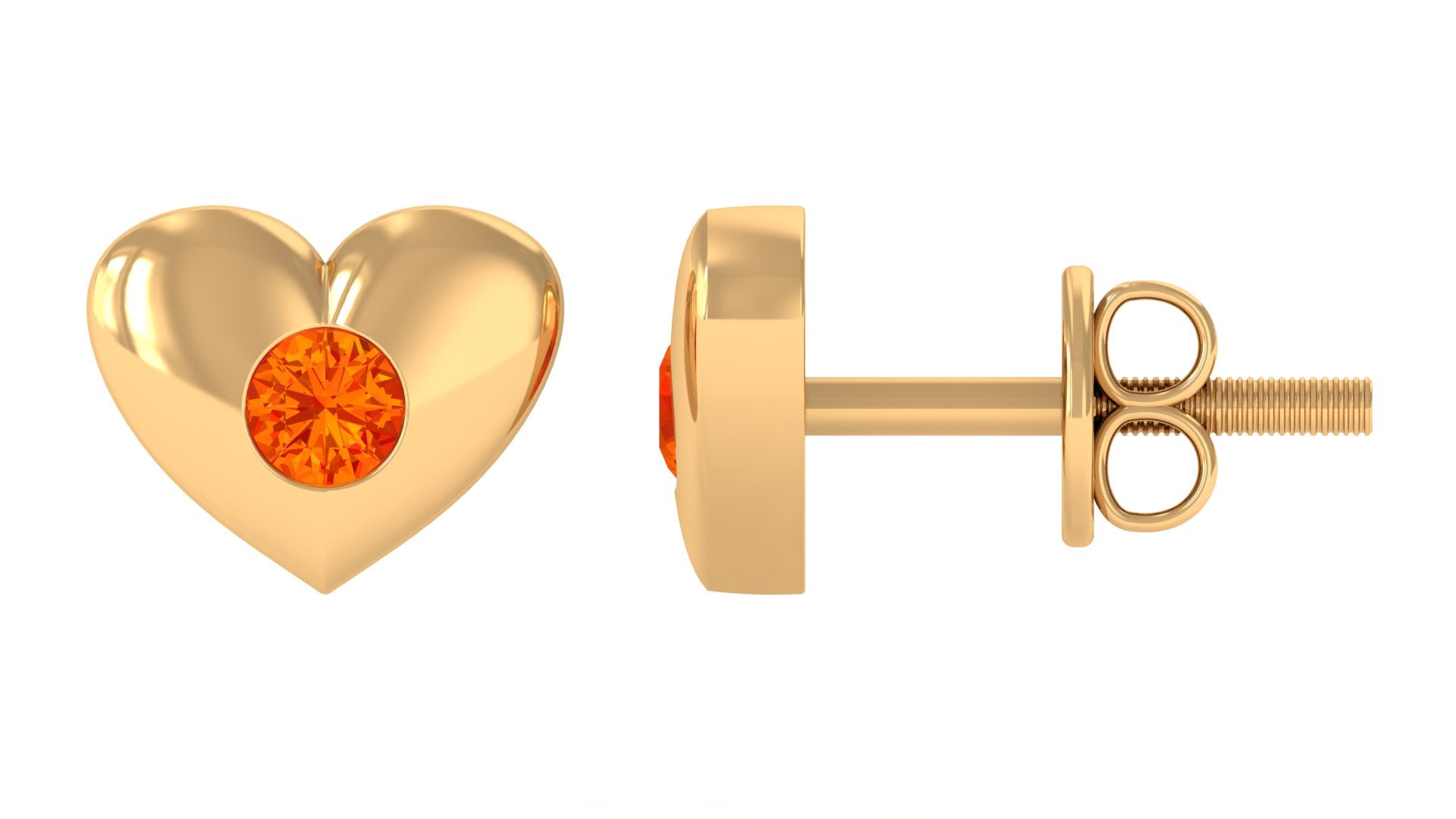 Gypsy Set Round Orange Sapphire Heart Stud Earrings Orange Sapphire - ( AAA ) - Quality - Rosec Jewels