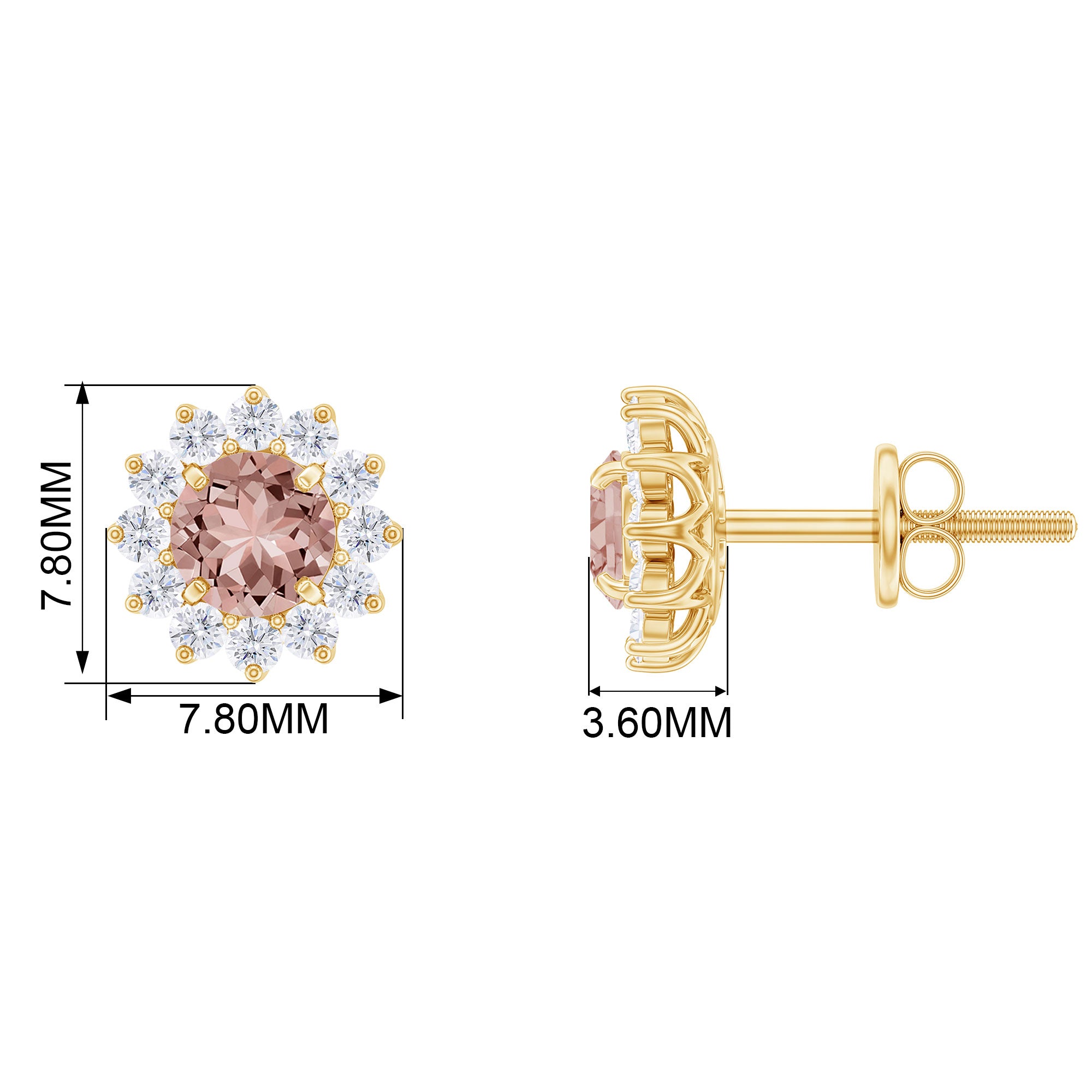 Natural Morganite and Diamond Flower Halo Stud Earrings Morganite - ( AAA ) - Quality - Rosec Jewels