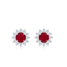 Ruby Classic Stud Earrings with Diamond Halo Ruby - ( AAA ) - Quality - Rosec Jewels