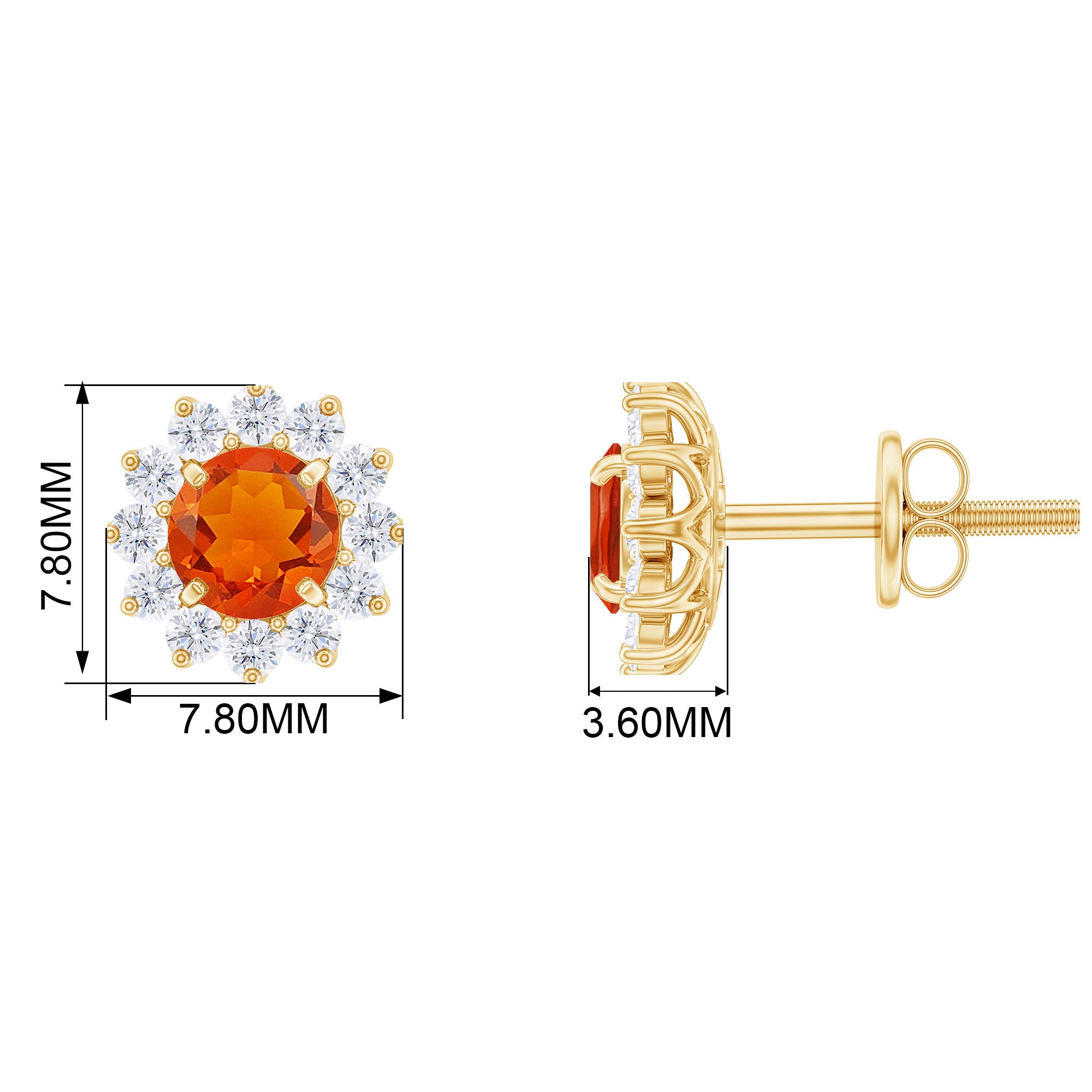 1 CT Classic Fire Opal Stud Earrings with Diamond Halo Fire Opal - ( AAA ) - Quality - Rosec Jewels