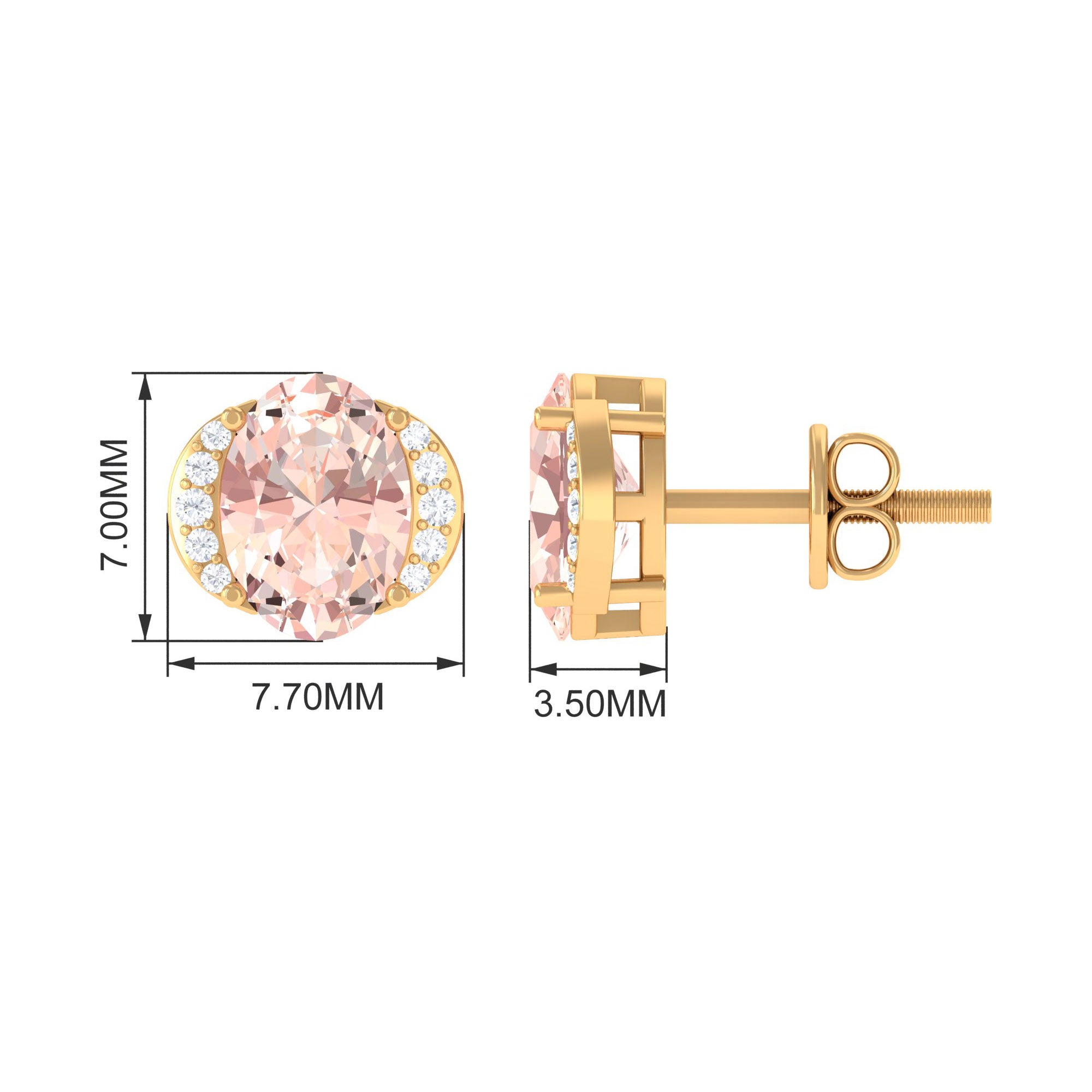 1.50 CT Oval Morganite Stud Earrings with Diamond Accent Morganite - ( AAA ) - Quality - Rosec Jewels