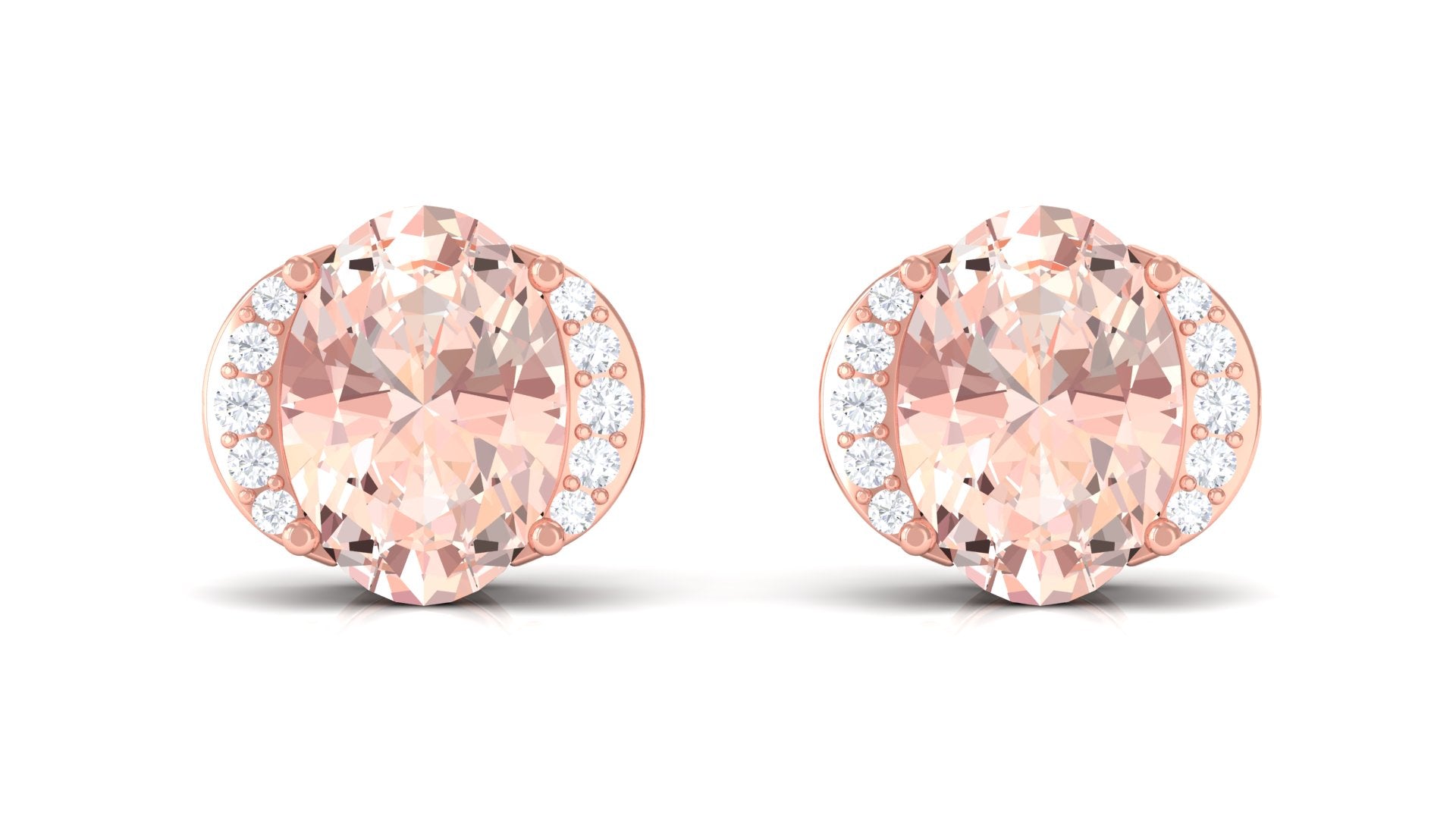 1.50 CT Oval Morganite Stud Earrings with Diamond Accent Morganite - ( AAA ) - Quality - Rosec Jewels