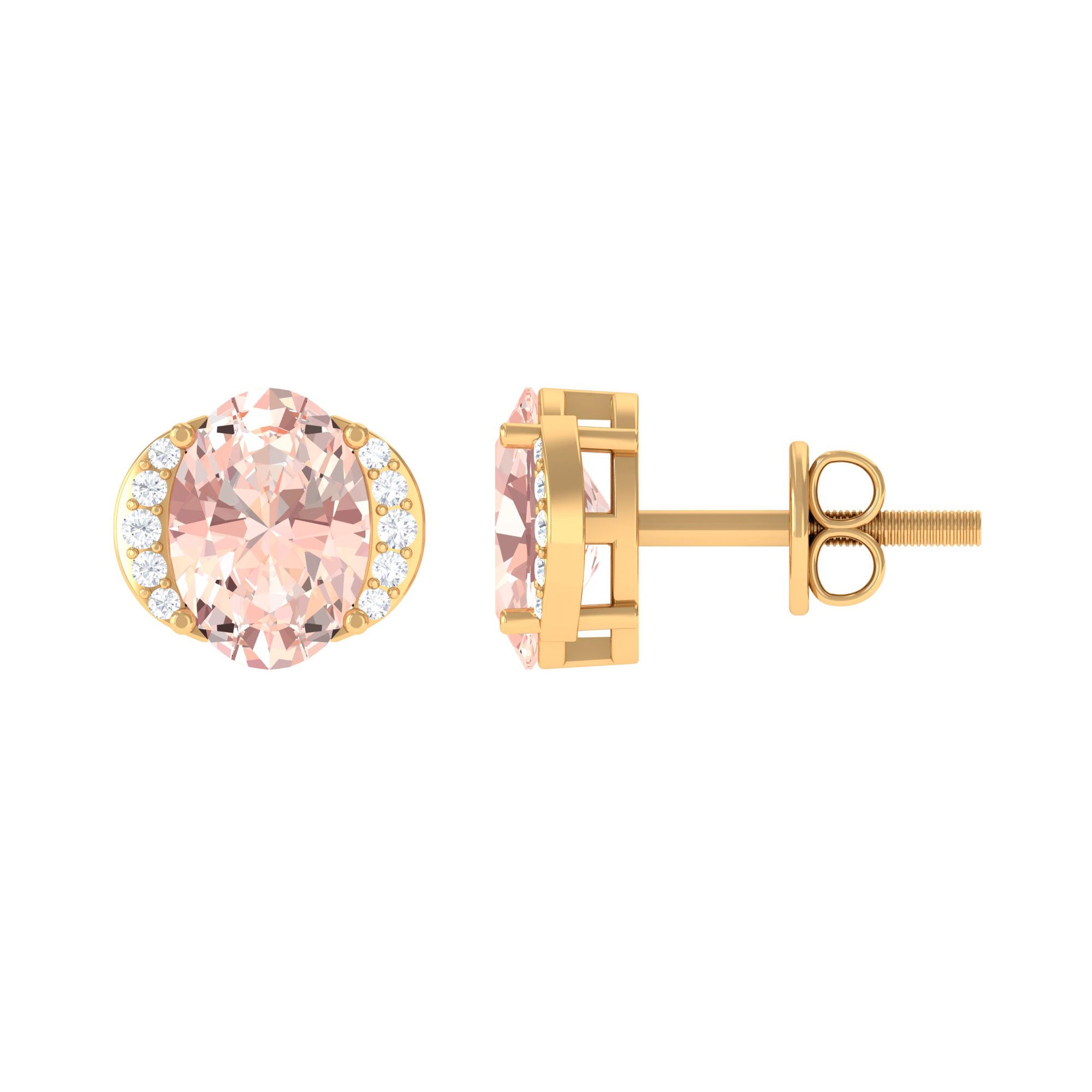 1.50 CT Oval Morganite Stud Earrings with Diamond Accent Morganite - ( AAA ) - Quality - Rosec Jewels