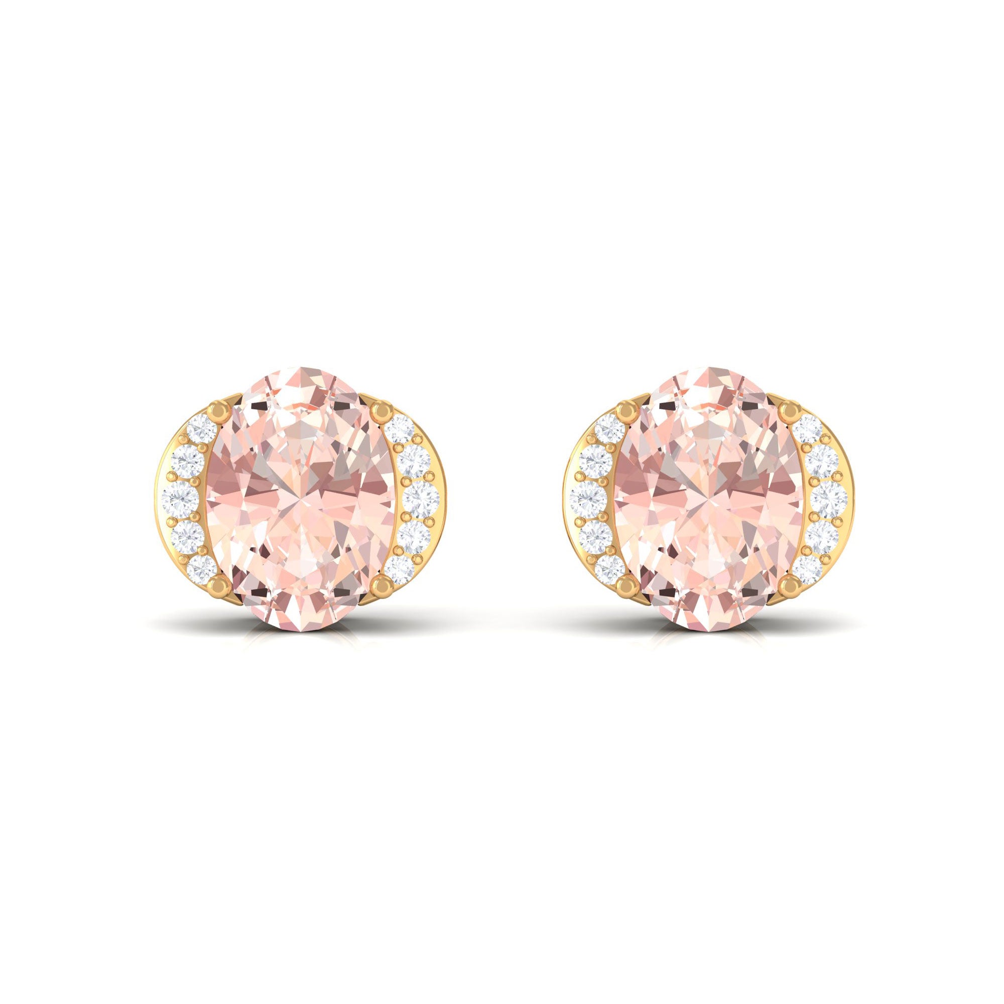 1.50 CT Oval Morganite Stud Earrings with Diamond Accent Morganite - ( AAA ) - Quality - Rosec Jewels