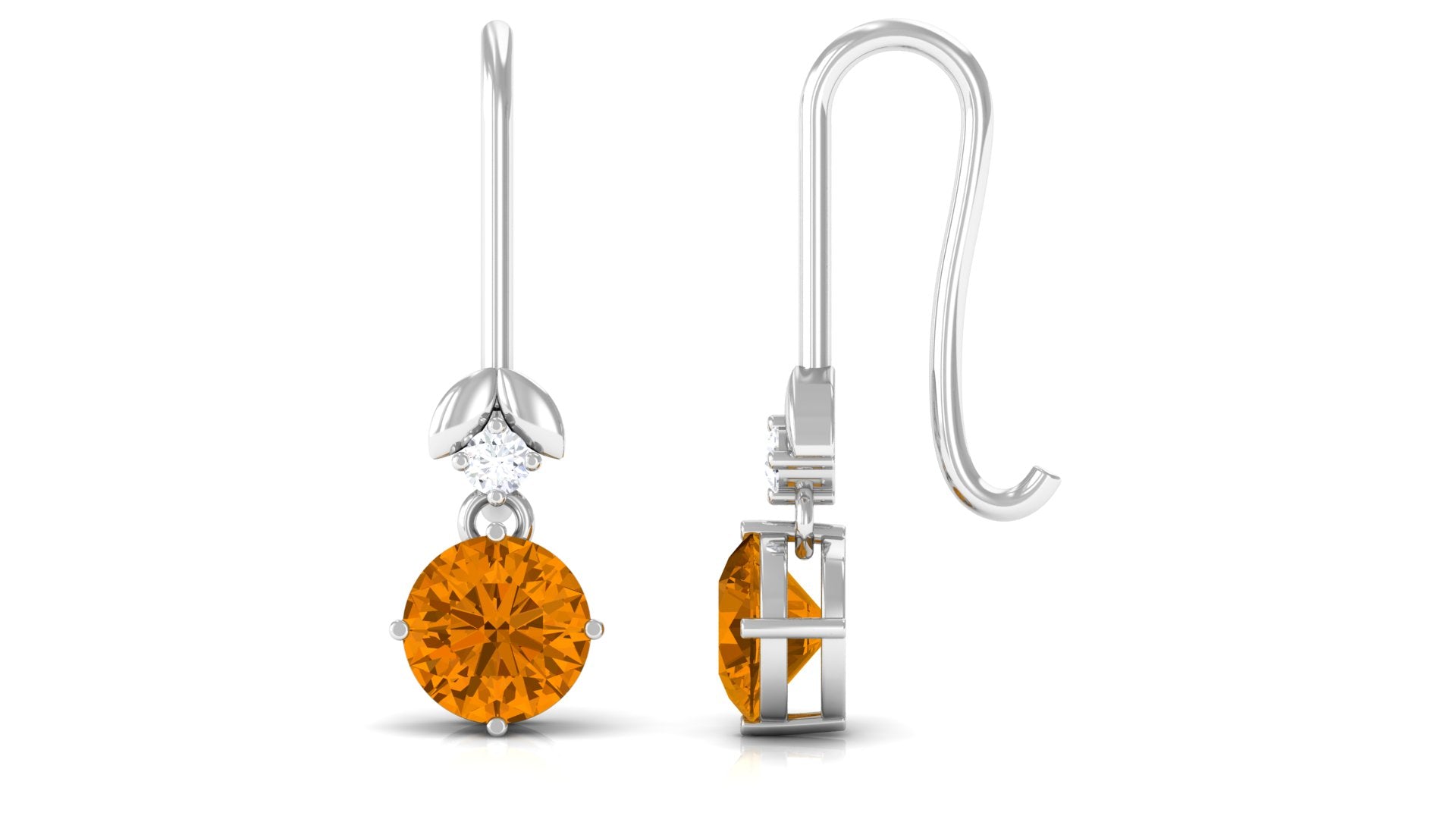 Simple Citrine Drop Diamond Earrings with fish hook Citrine - ( AAA ) - Quality - Rosec Jewels