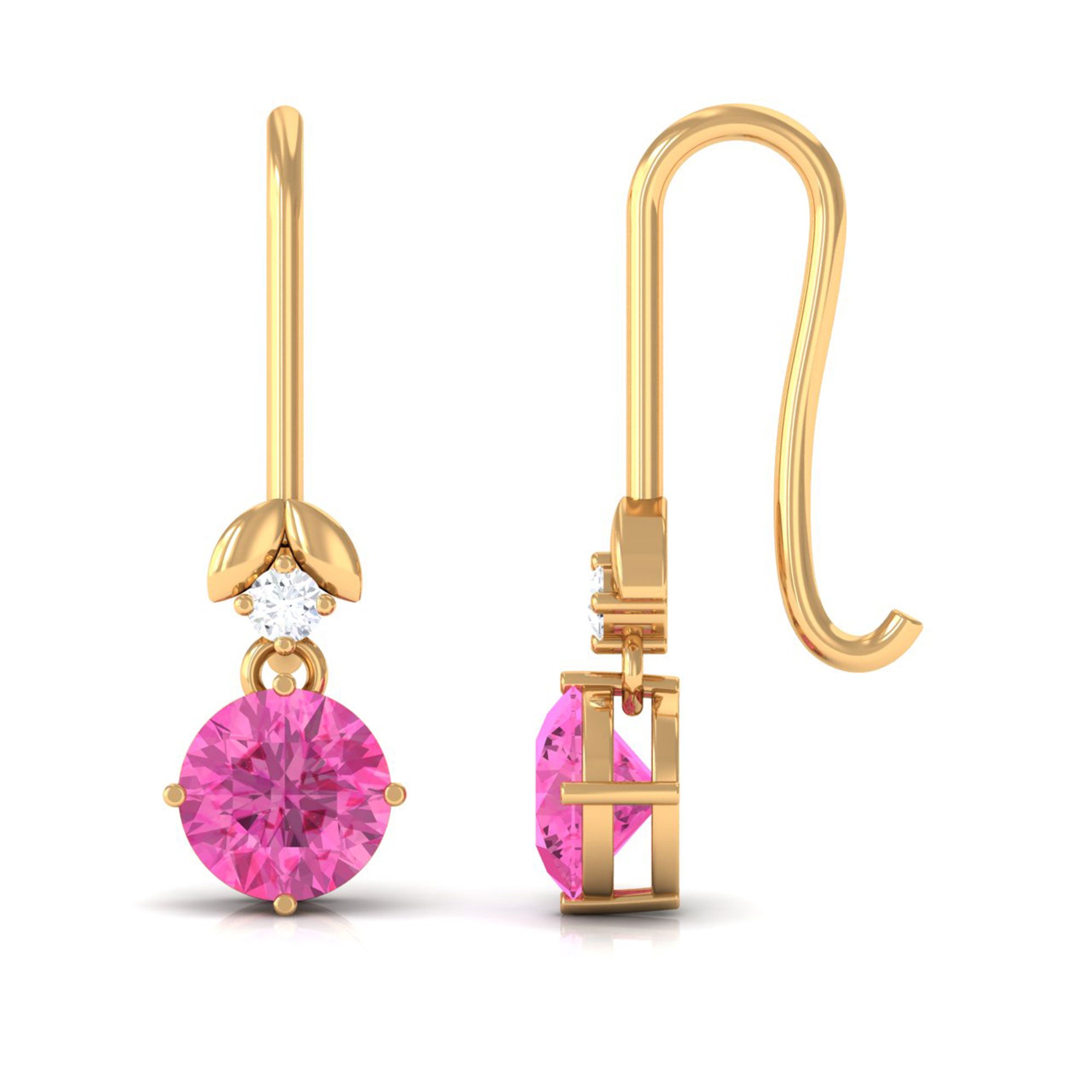 1.25 CT Simple Pink Sapphire Drop Earrings with Diamond Pink Sapphire - ( AAA ) - Quality - Rosec Jewels