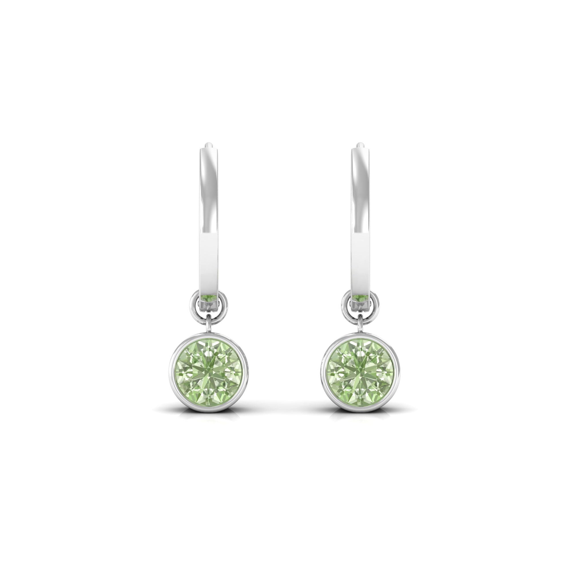 Lab Grown Green Sapphire Hoop Drop Earrings Lab Created Green Sapphire - ( AAAA ) - Quality - Rosec Jewels