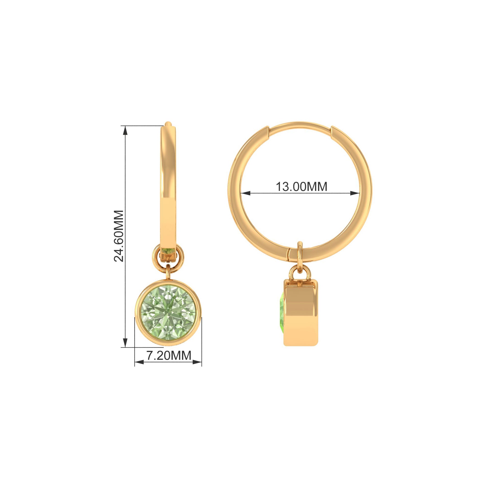 Lab Grown Green Sapphire Hoop Drop Earrings Lab Created Green Sapphire - ( AAAA ) - Quality - Rosec Jewels