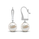 Simple Freshwater Pearl and Diamond Drop Earrings with Lever Back Freshwater Pearl - ( AAA ) - Quality - Rosec Jewels