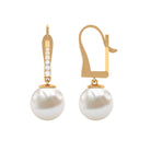 Simple Freshwater Pearl and Diamond Drop Earrings with Lever Back Freshwater Pearl - ( AAA ) - Quality - Rosec Jewels