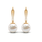 Simple Freshwater Pearl and Diamond Drop Earrings with Lever Back Freshwater Pearl - ( AAA ) - Quality - Rosec Jewels