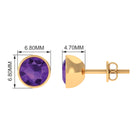 Round Amethyst Solitaire Stud Earrings in Bezel Setting Amethyst - ( AAA ) - Quality - Rosec Jewels