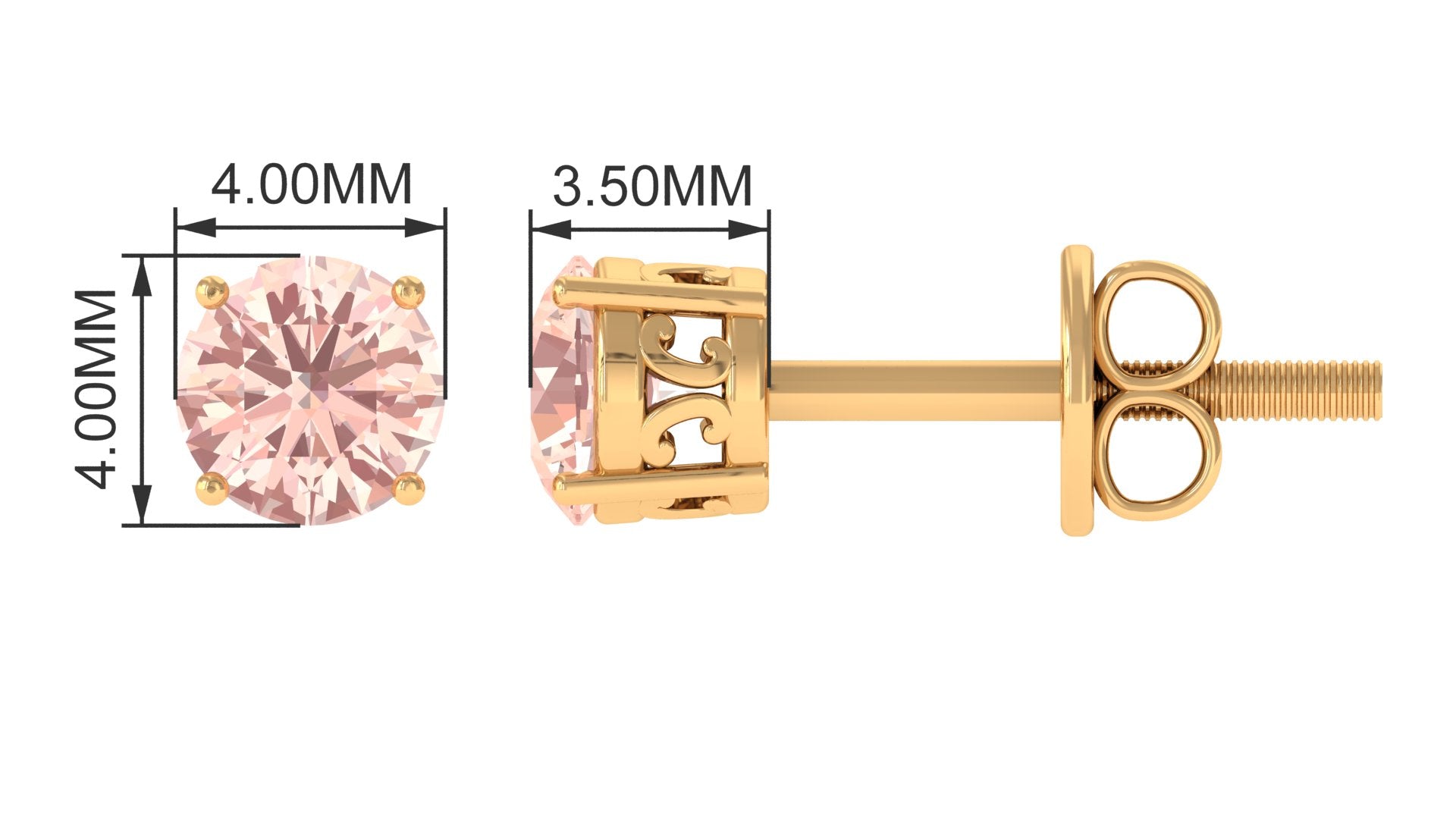 Prong Set Peach Morganite Solitaire Stud Earrings Morganite - ( AAA ) - Quality - Rosec Jewels