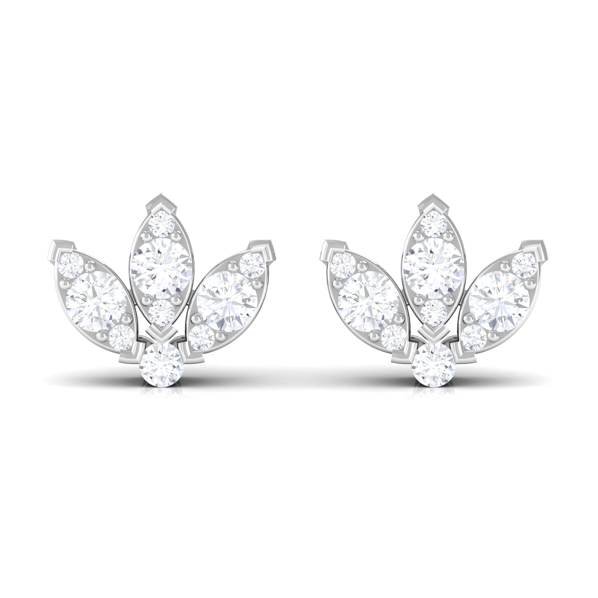 1/2 CT Diamond Floral Petal Stud Earrings Diamond - ( HI-SI ) - Color and Clarity - Rosec Jewels