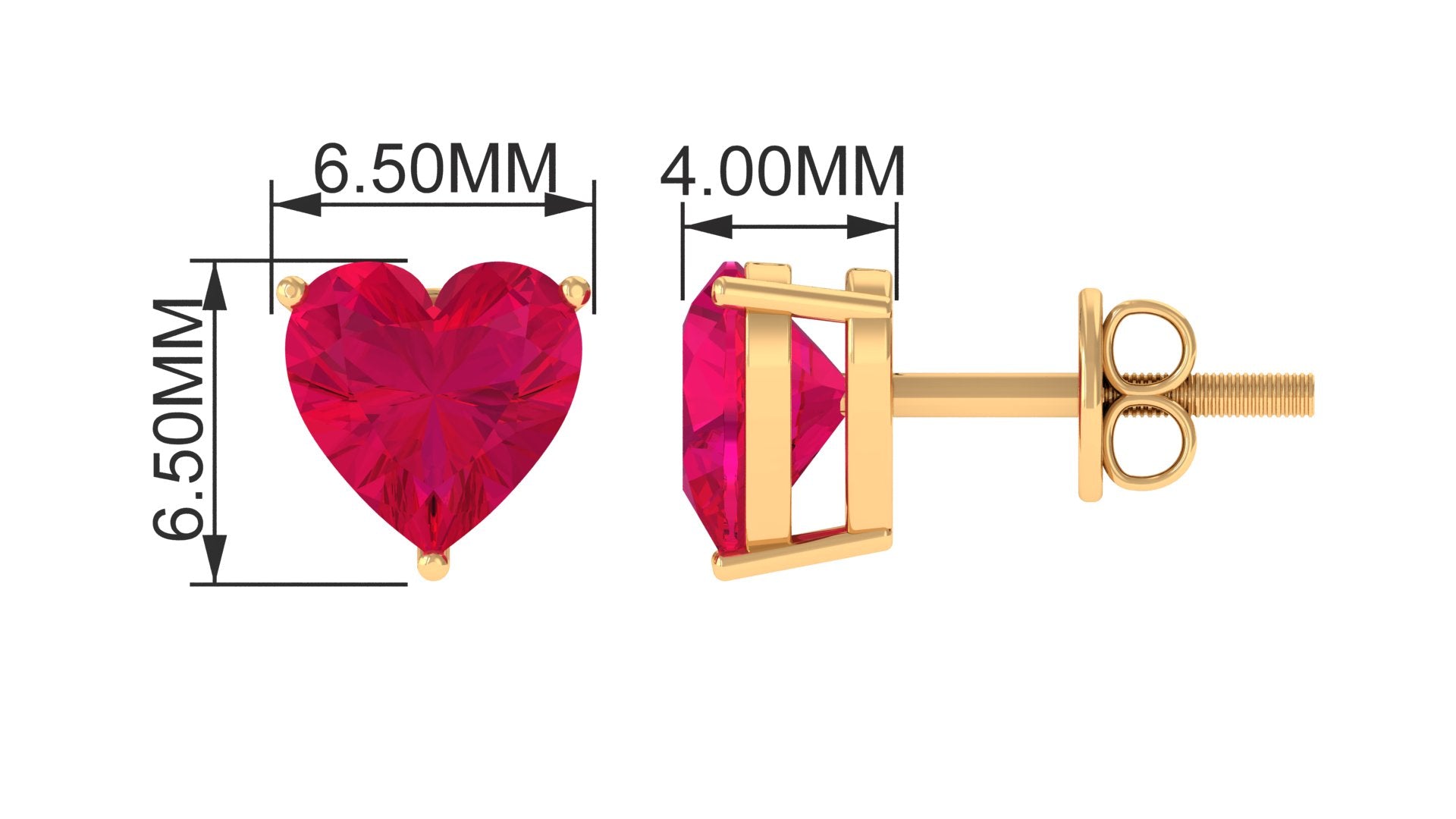 Heart Shape Solitaire Earrings with Created Ruby Lab Created Ruby - ( AAAA ) - Quality - Rosec Jewels