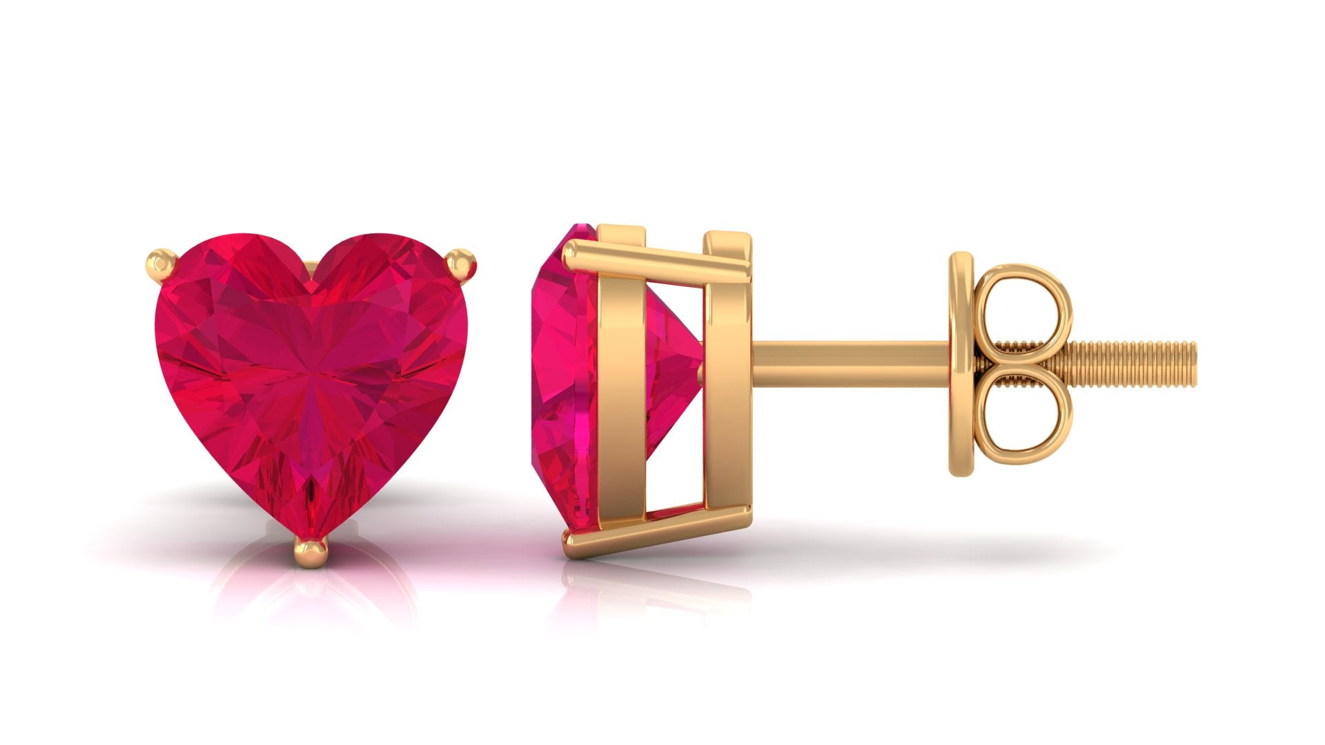 Heart Shape Solitaire Earrings with Created Ruby Lab Created Ruby - ( AAAA ) - Quality - Rosec Jewels