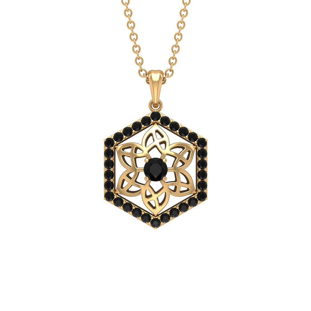 Vintage Inspired Flower Pendant Necklace with Black Diamond Black Diamond - ( AAA ) - Quality - Rosec Jewels