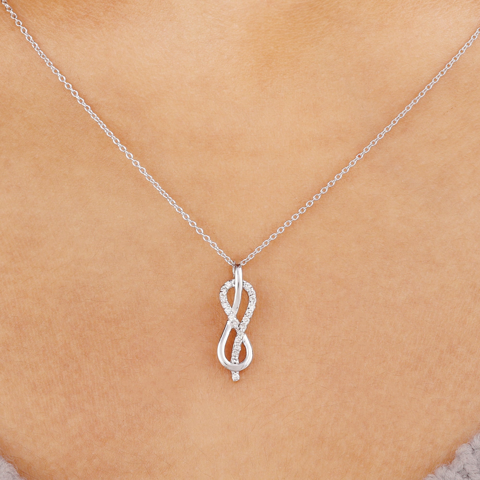 Gold Infinity Minimal Pendant with Round Cut Diamond Accent Diamond - ( HI-SI ) - Color and Clarity - Rosec Jewels