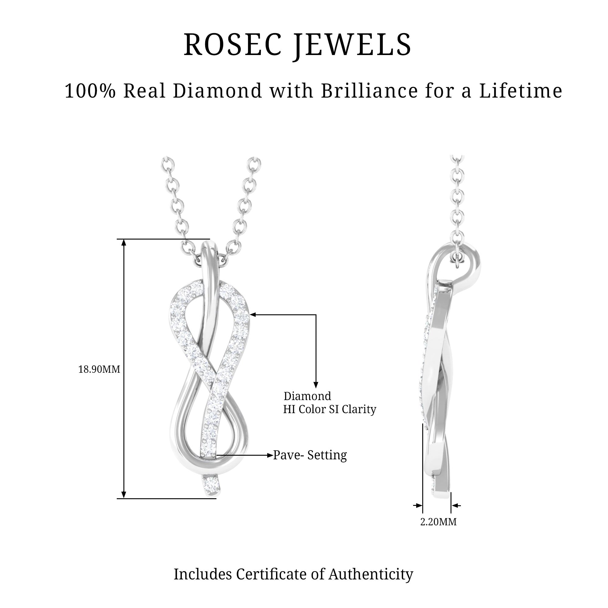 Gold Infinity Minimal Pendant with Round Cut Diamond Accent Diamond - ( HI-SI ) - Color and Clarity - Rosec Jewels