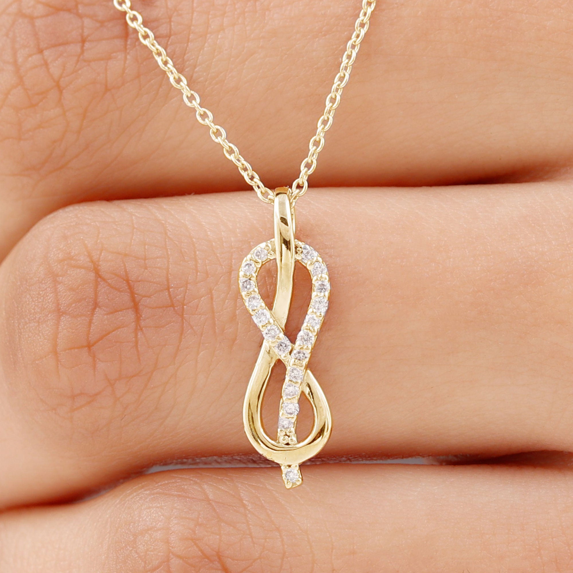 Gold Infinity Minimal Pendant with Round Cut Diamond Accent Diamond - ( HI-SI ) - Color and Clarity - Rosec Jewels