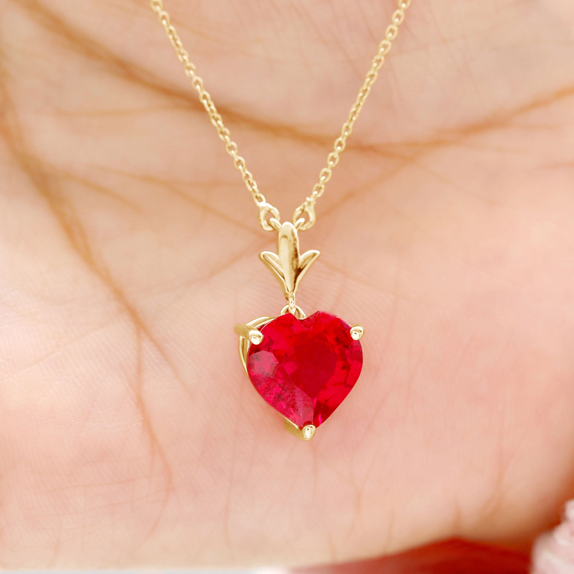 Heart Shape Lab Grown Ruby Solitaire Necklace Lab Created Ruby - ( AAAA ) - Quality - Rosec Jewels