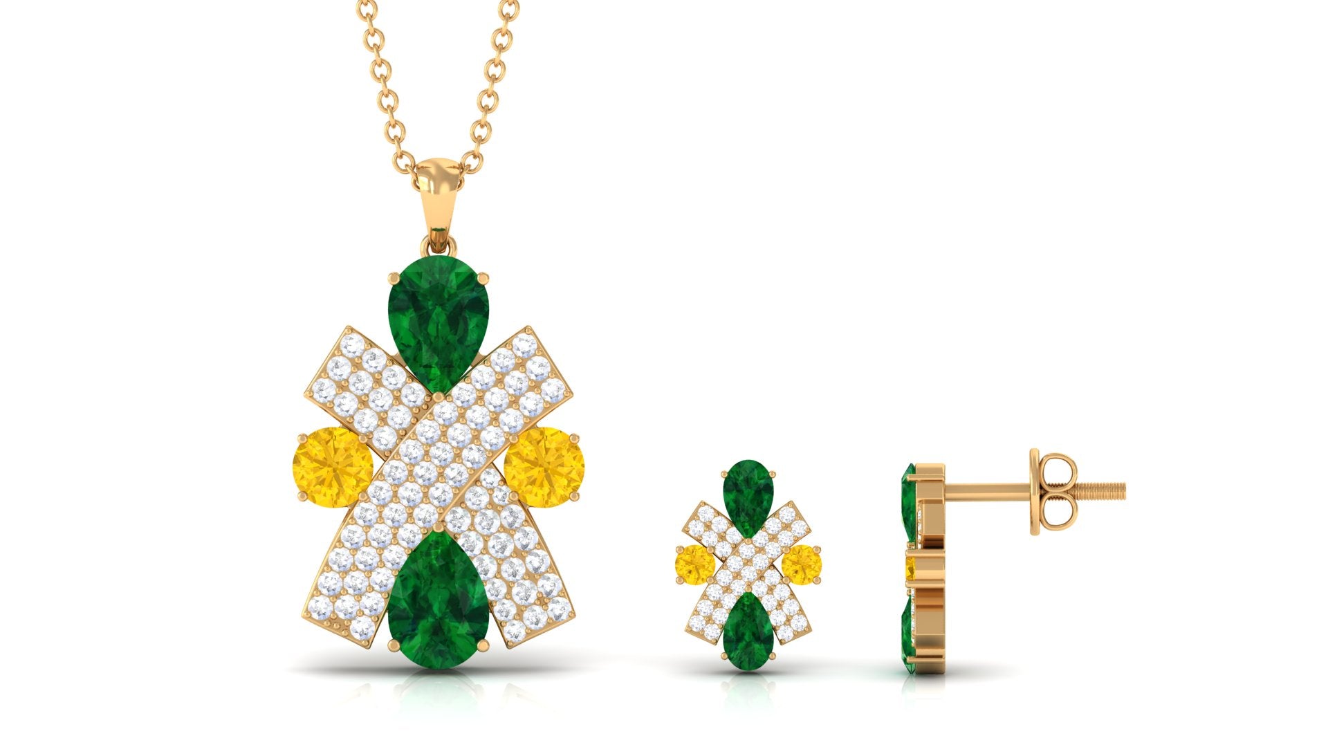 Designer Created Emerald and Yellow Sapphire Jewelry Set with Moissanite Lab Created Emerald - ( AAAA ) - Quality - Rosec Jewels