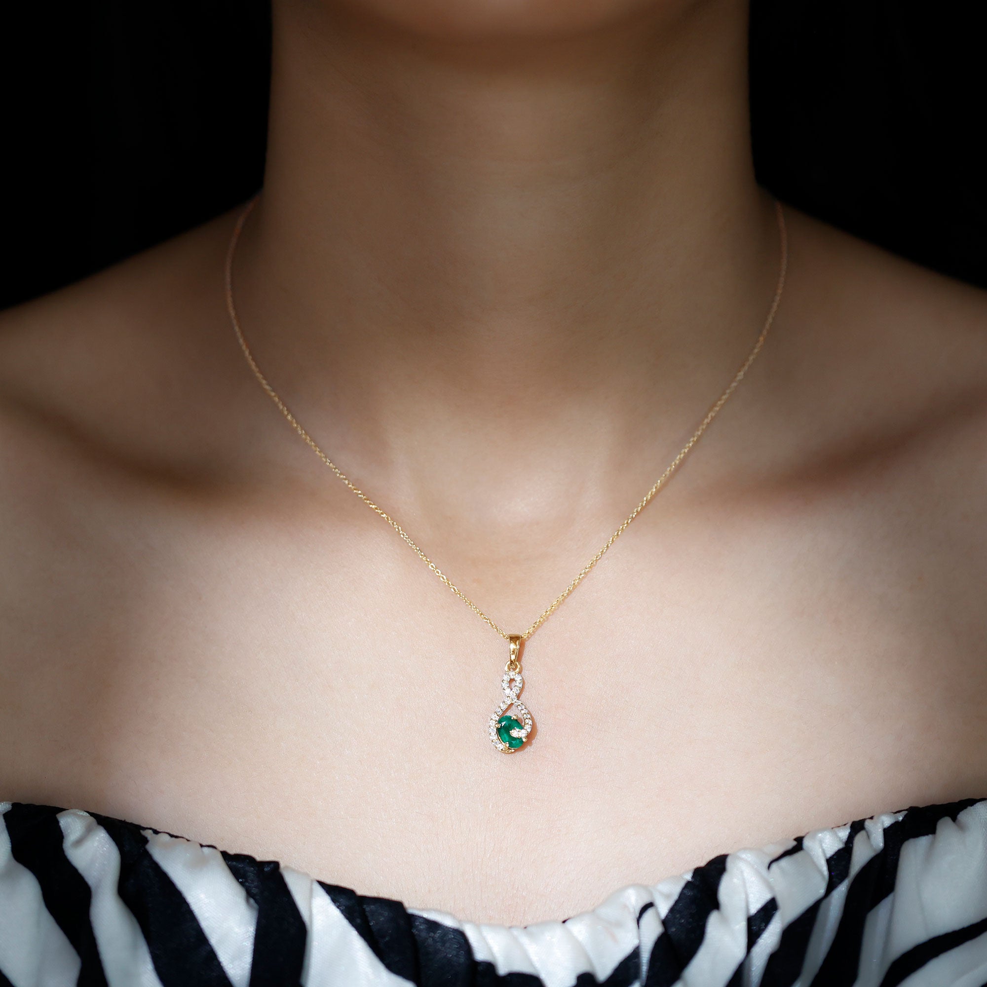 1 CT Oval Cut Emerald Infinity Pendant with Diamond Emerald - ( AAA ) - Quality - Rosec Jewels