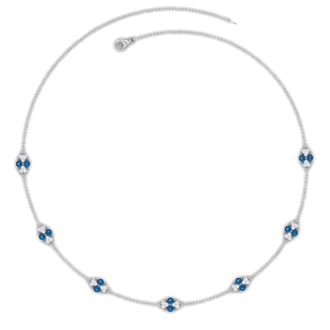 London Blue Topaz Station Chain Necklace with Moissanite London Blue Topaz - ( AAA ) - Quality - Rosec Jewels