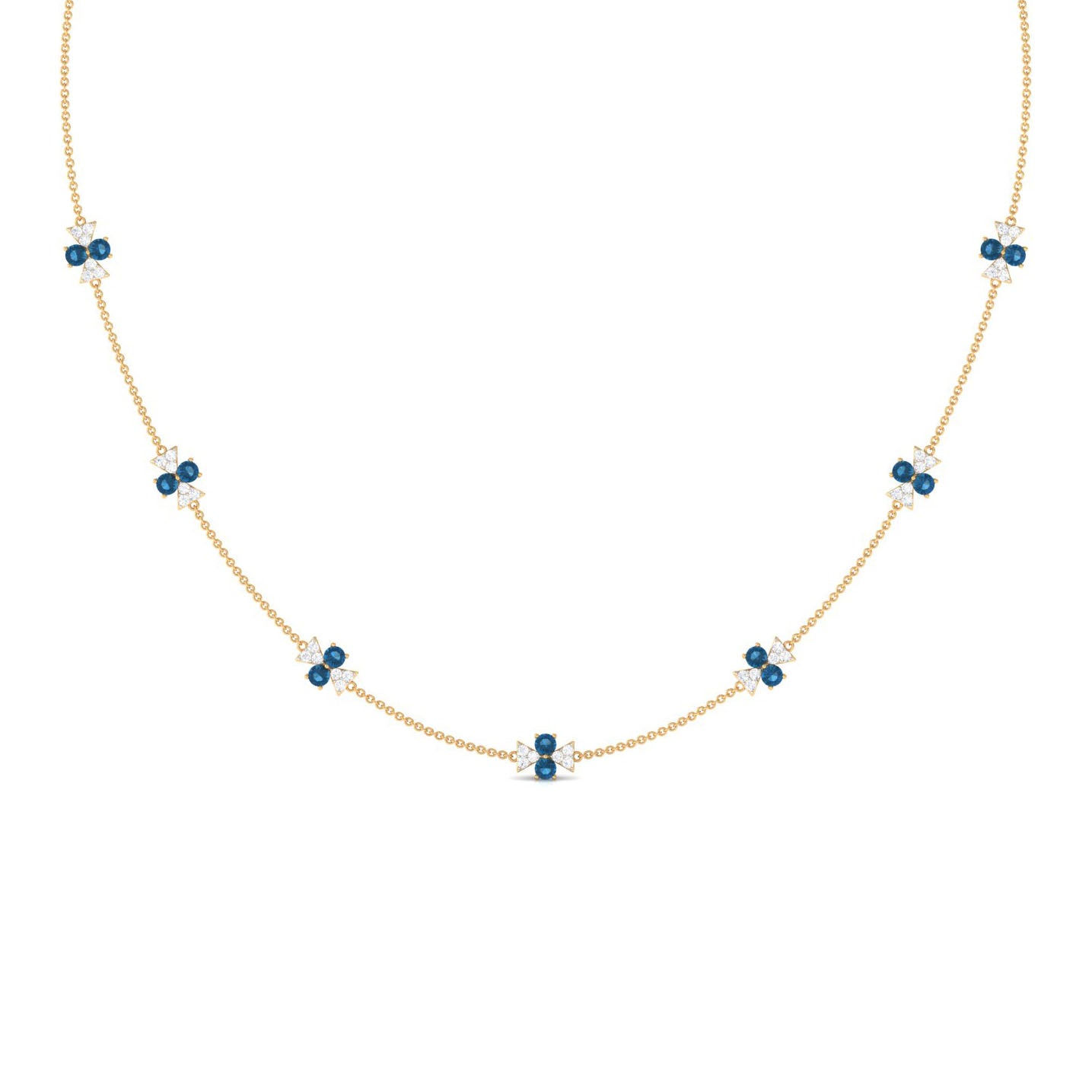 London Blue Topaz Station Chain Necklace with Moissanite London Blue Topaz - ( AAA ) - Quality - Rosec Jewels