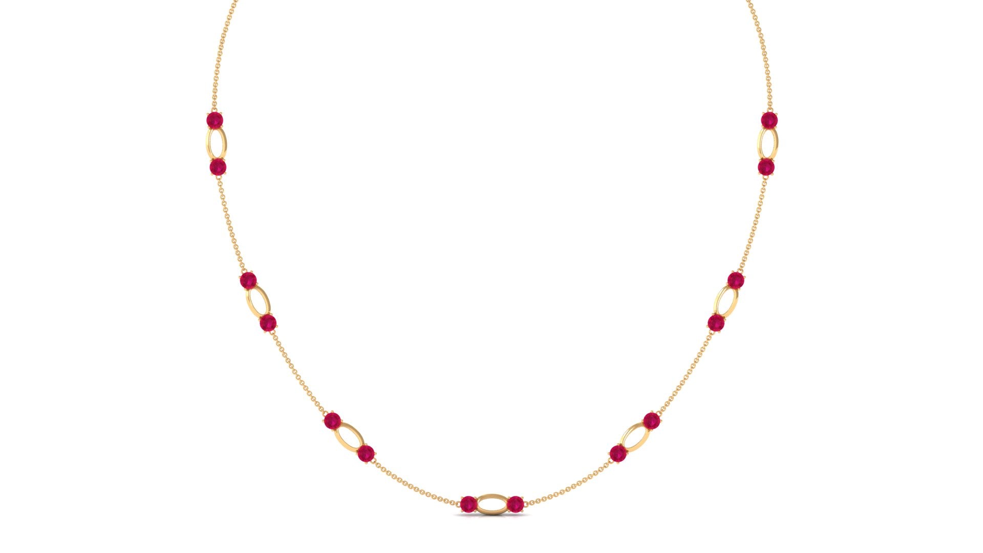 Created Ruby Contemporary Station Chain Necklace in Gold Lab Created Ruby - ( AAAA ) - Quality - Rosec Jewels