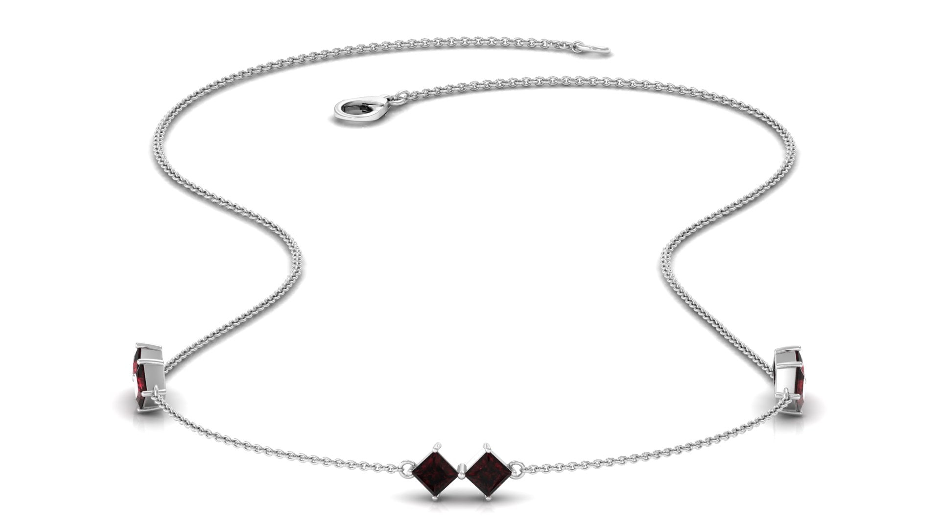 Simple Garnet Station Chain Necklace Garnet - ( AAA ) - Quality - Rosec Jewels