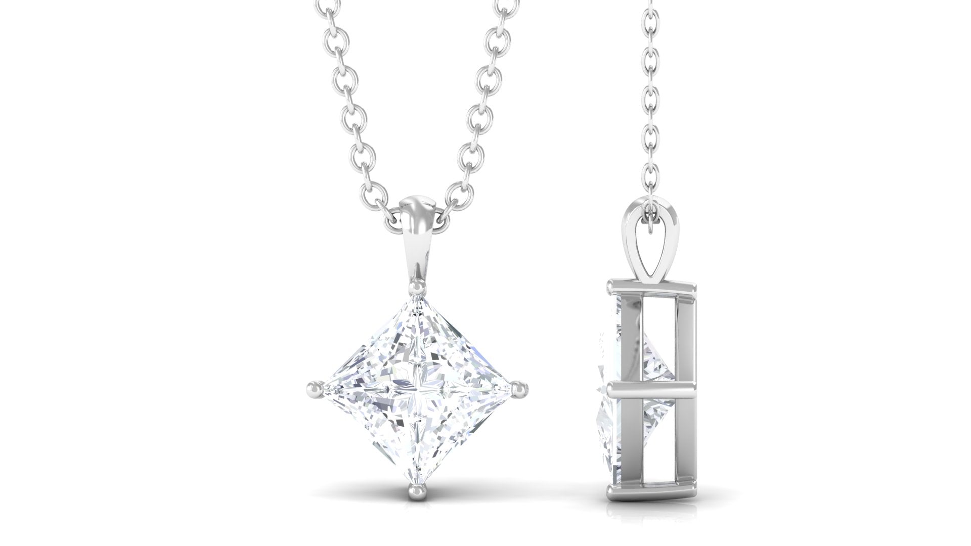 1 CT Princess Cut Moissanite Solitaire Pendant Necklace For Women Moissanite - ( D-VS1 ) - Color and Clarity - Rosec Jewels