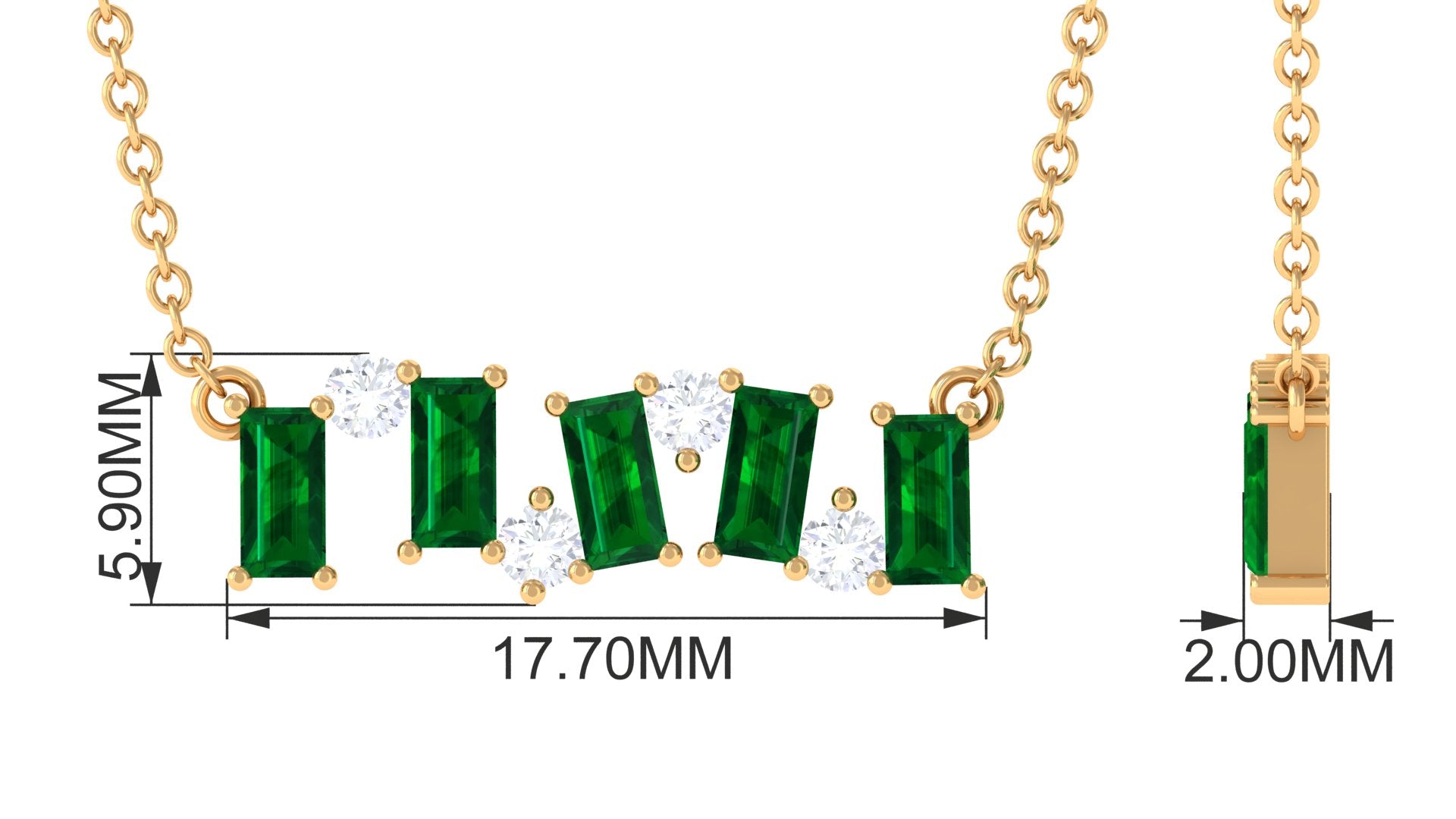 3/4 CT Simple Emerald and Moissanite Gold Bar Necklace Emerald - ( AAA ) - Quality - Rosec Jewels