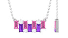 Baguette Cut Pink Sapphire and Amethyst Bar Necklace with Diamond Amethyst - ( AAA ) - Quality - Rosec Jewels