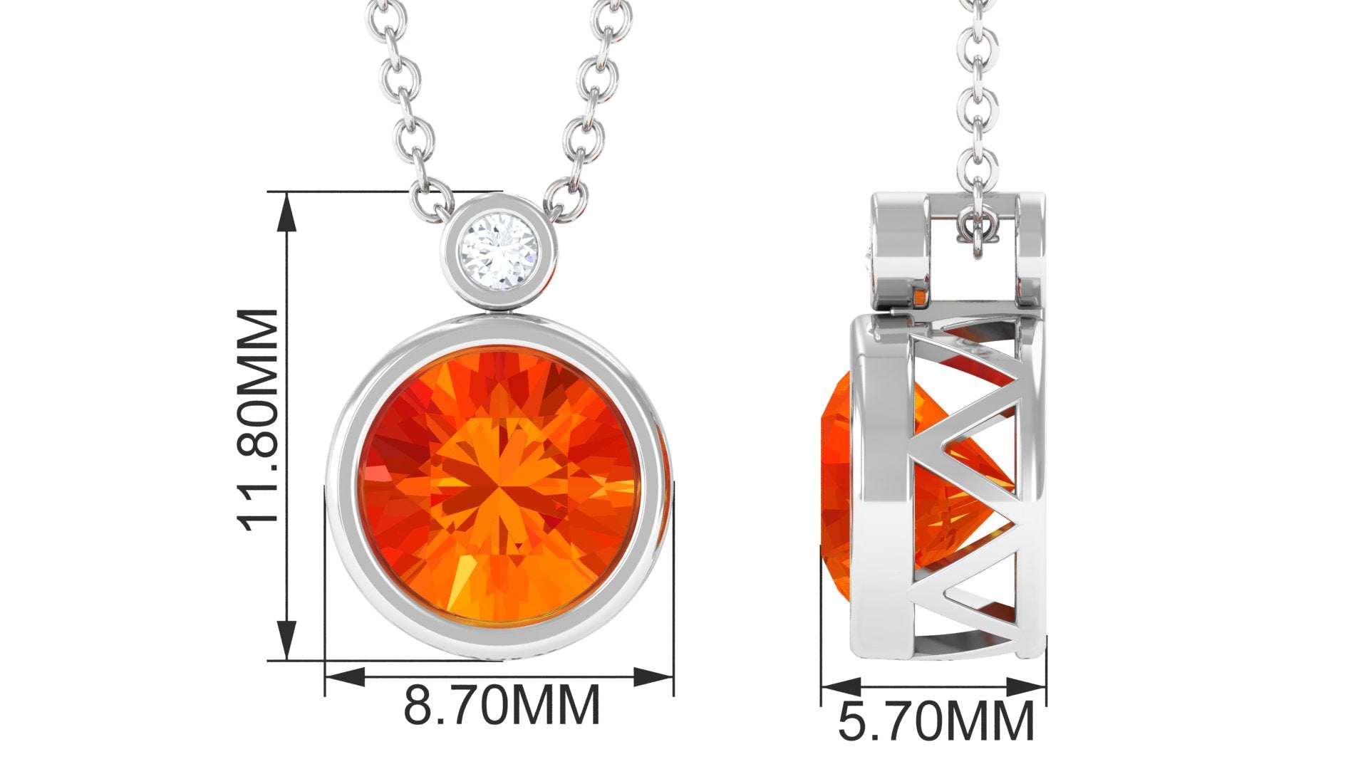 Lab Grown Orange Sapphire Pendant Necklace with Diamond Lab Created Orange Sapphire - ( AAAA ) - Quality - Rosec Jewels