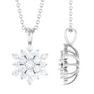 3/4 CT Snowflake Cluster Pendant Necklace with Moissanite Moissanite - ( D-VS1 ) - Color and Clarity - Rosec Jewels