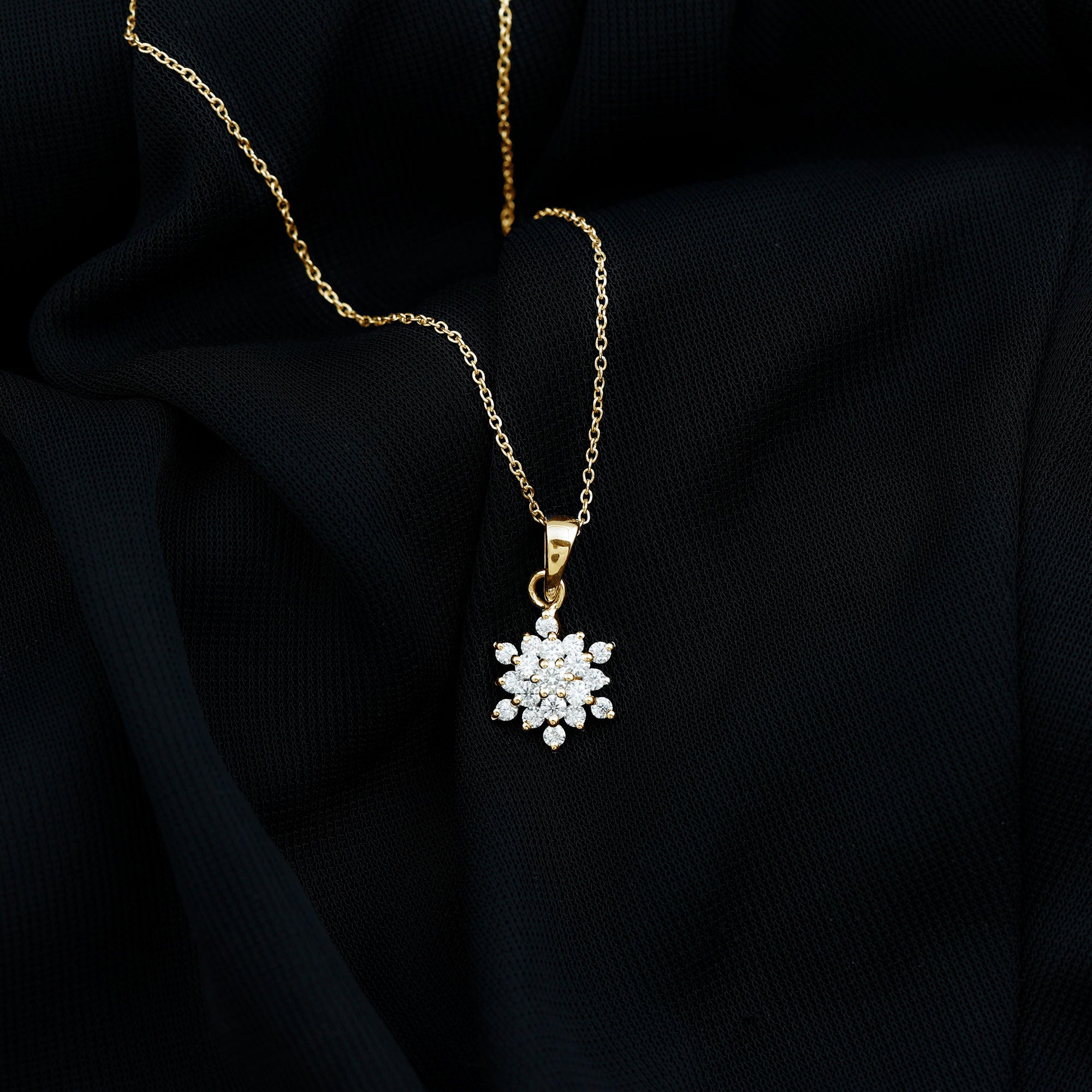 3/4 CT Snowflake Cluster Pendant Necklace with Moissanite Moissanite - ( D-VS1 ) - Color and Clarity - Rosec Jewels