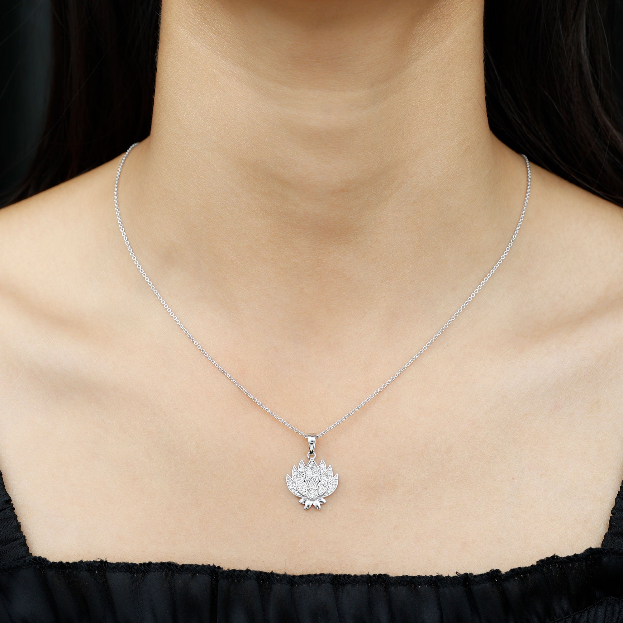 Designer Lotus Flower Diamond Necklace Diamond - ( HI-SI ) - Color and Clarity - Rosec Jewels