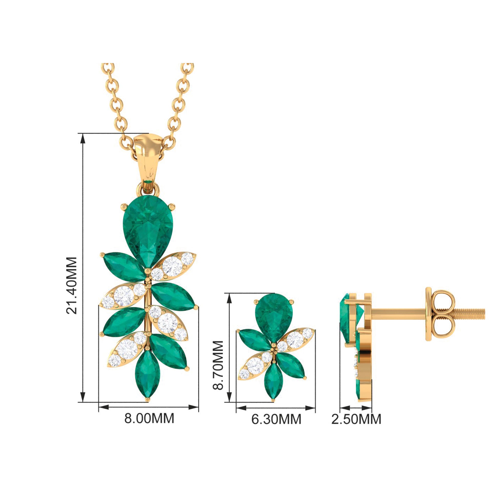 1.75 CT Nature Inspired Emerald and Diamond Dangle jewelry Set Emerald - ( AAA ) - Quality - Rosec Jewels