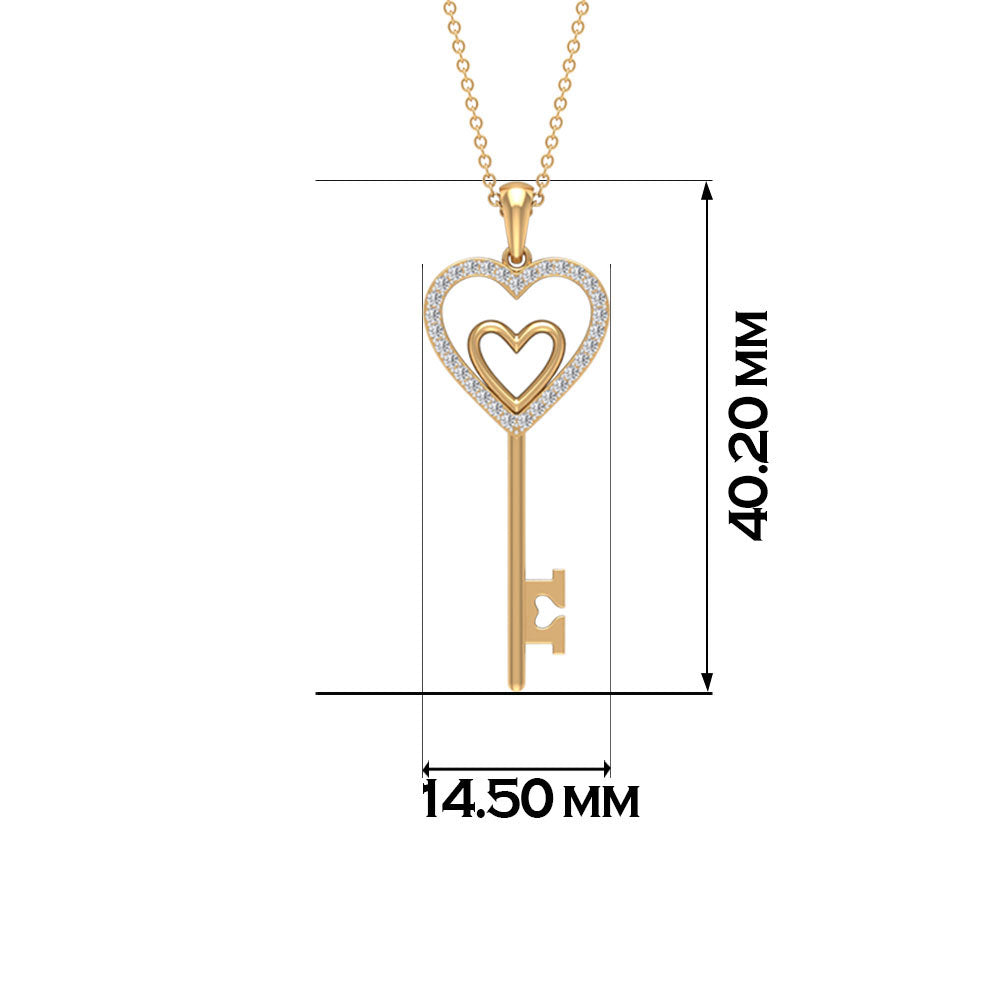 Twin Heart Key Pendant Necklace with Cubic Zirconia Zircon - ( AAAA ) - Quality - Rosec Jewels