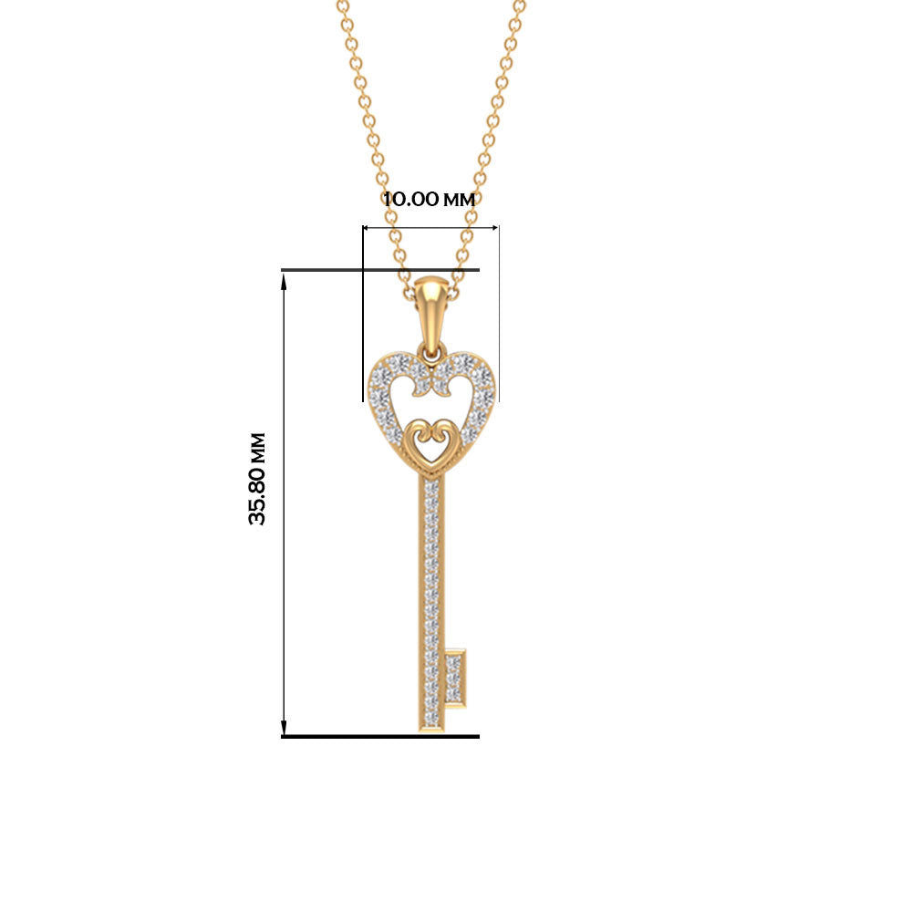 Heart key Pendant with Cubic Zirconia Zircon - ( AAAA ) - Quality - Rosec Jewels