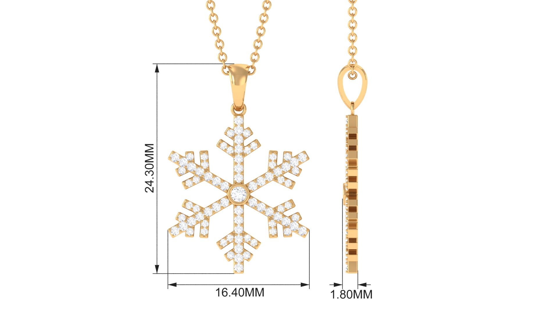 0.5 CT Certified Cubic Zirconia Snowflake Pendant Necklace in Gold Zircon - ( AAAA ) - Quality - Rosec Jewels