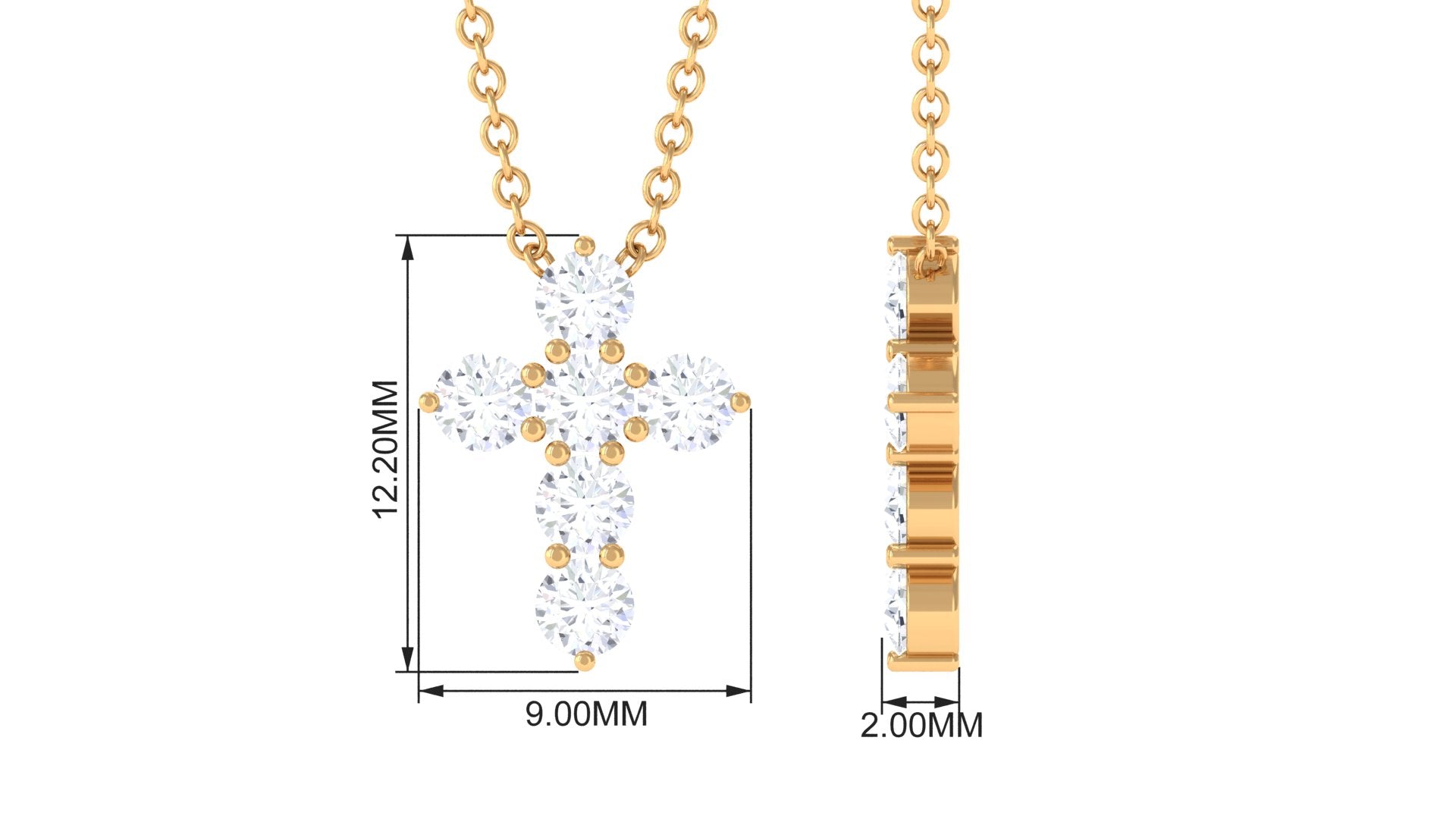 0.5 CT Certified Zircon Cross Pendant Necklace in Prong Setting Zircon - ( AAAA ) - Quality - Rosec Jewels