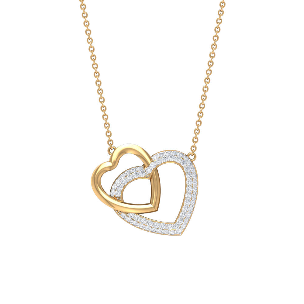 Round Cut Zircon Twin Heart Pendant Necklace Zircon - ( AAAA ) - Quality - Rosec Jewels