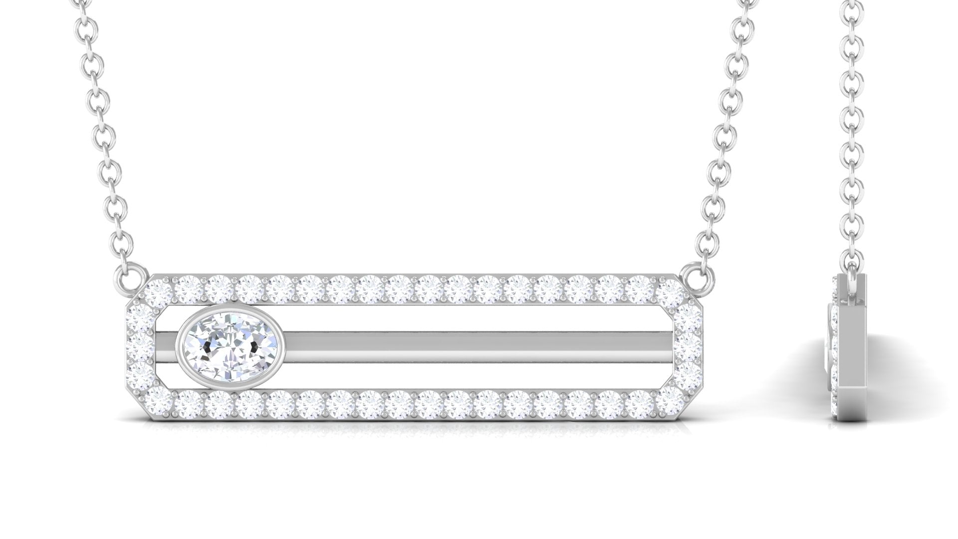 3/4 CT Certified Moissanite Gold Bar Necklace Moissanite - ( D-VS1 ) - Color and Clarity - Rosec Jewels