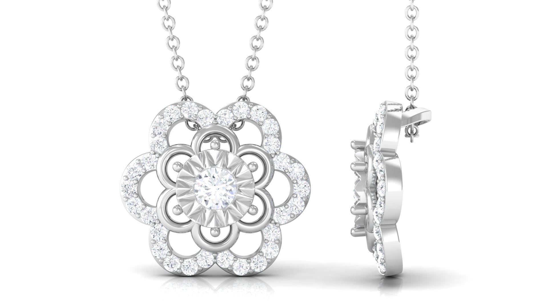 Certified Moissanite Floral Pendant Necklace Moissanite - ( D-VS1 ) - Color and Clarity - Rosec Jewels