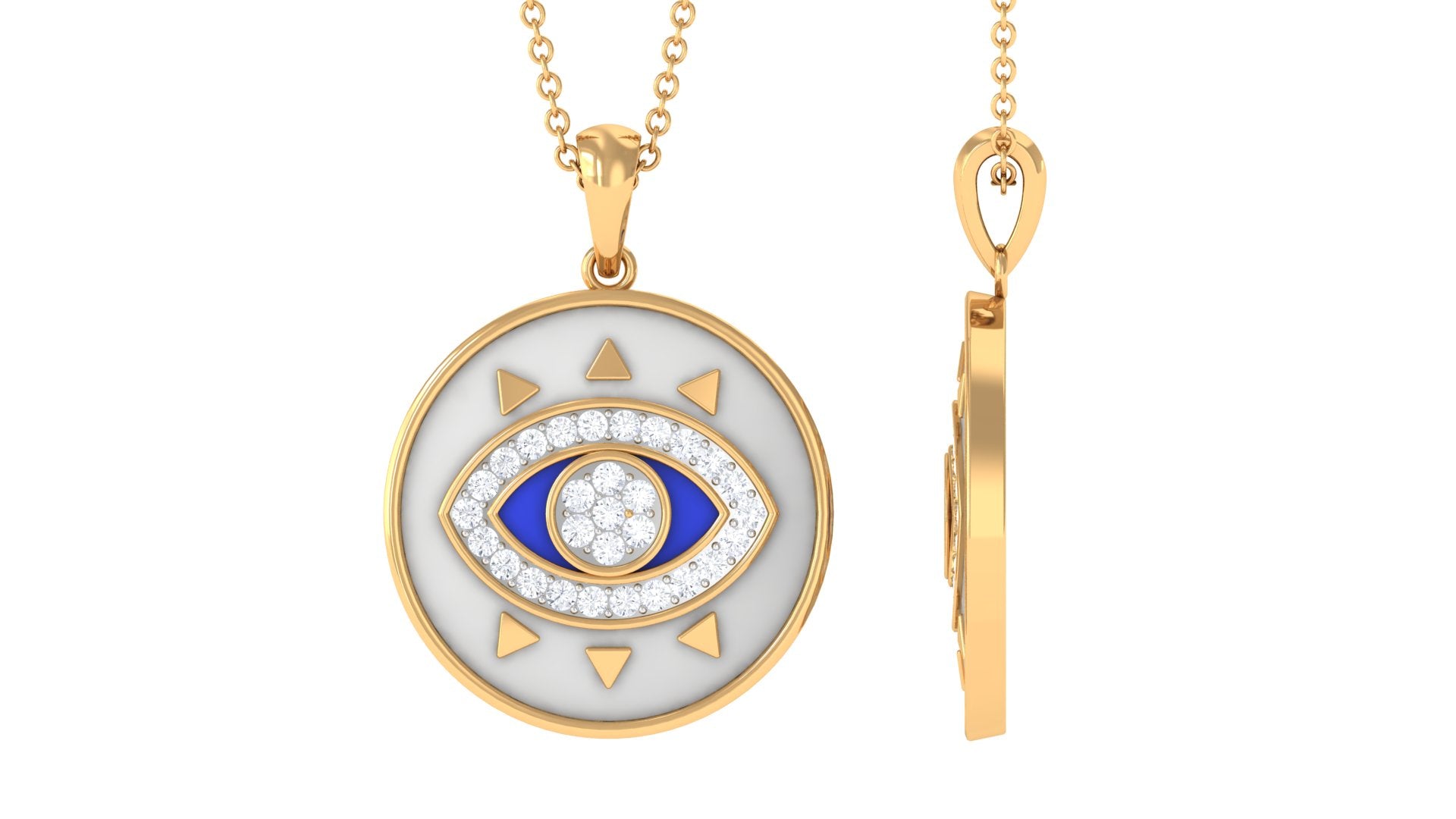 Moissanite and Evil Eye Disc Pendant Necklace Moissanite - ( D-VS1 ) - Color and Clarity - Rosec Jewels