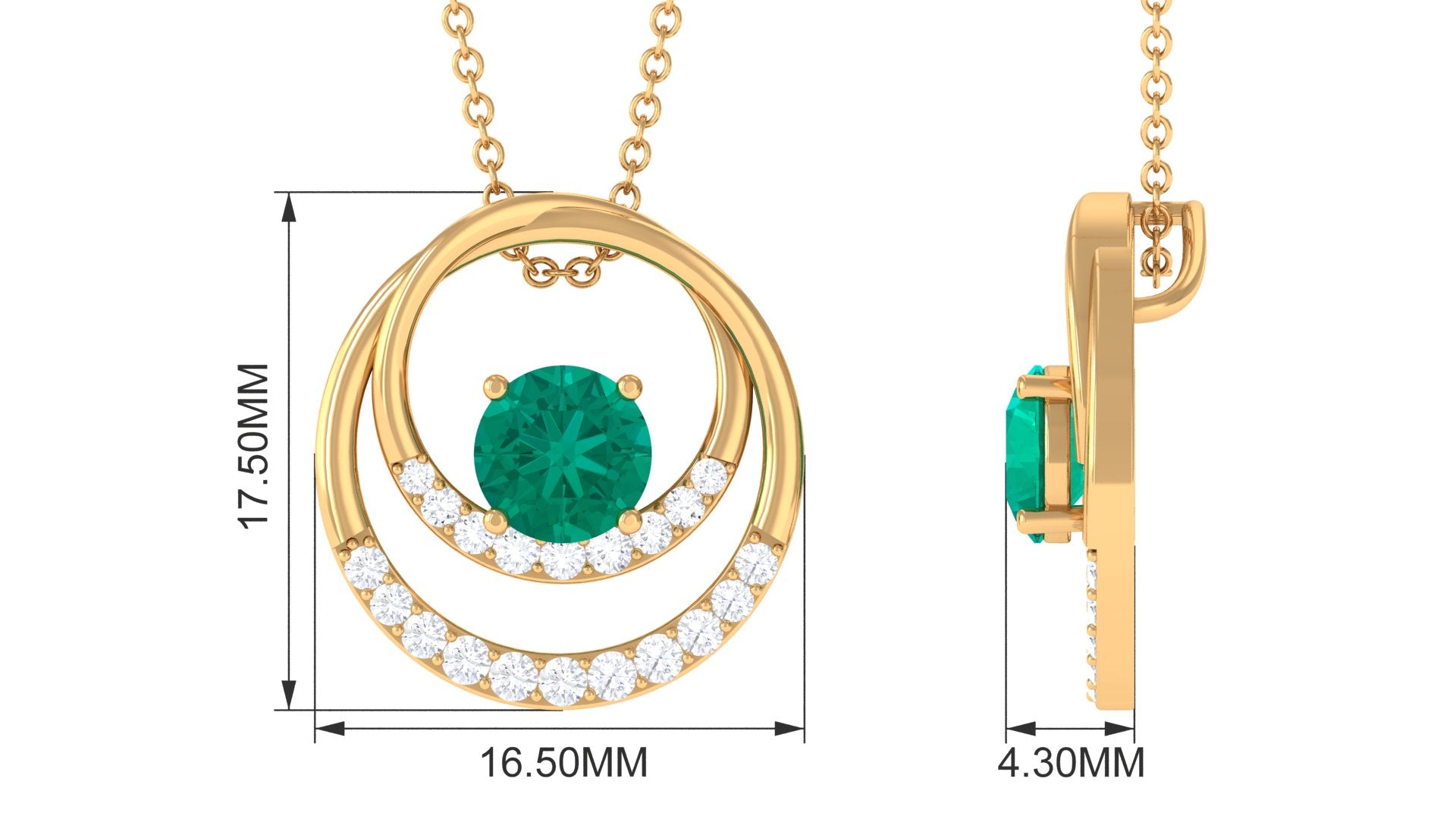 Round Emerald Open Circle Pendant Necklace with Diamond Emerald - ( AAA ) - Quality - Rosec Jewels