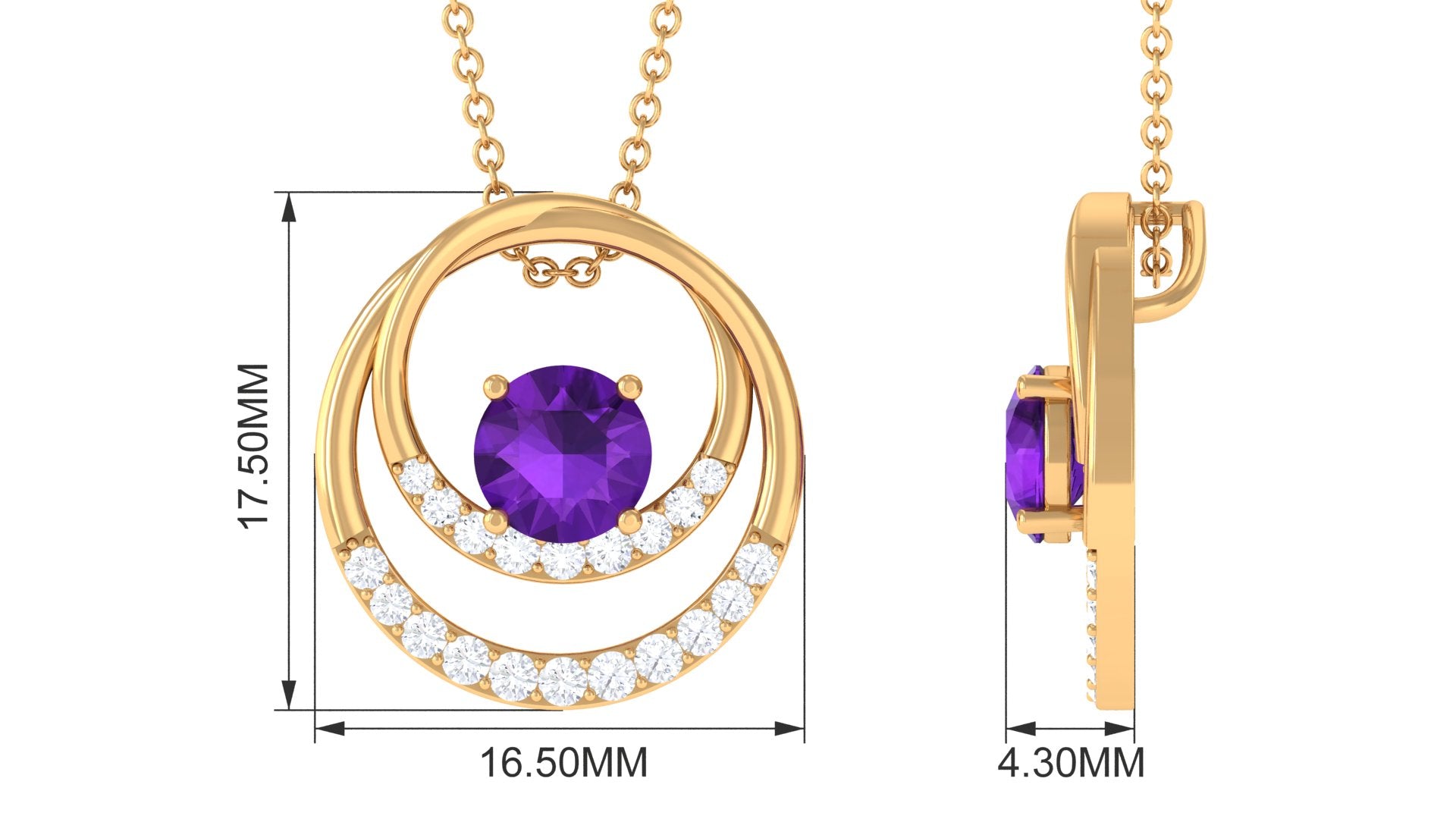 Classic Amethyst and Diamond Open Circle Pendant Amethyst - ( AAA ) - Quality - Rosec Jewels